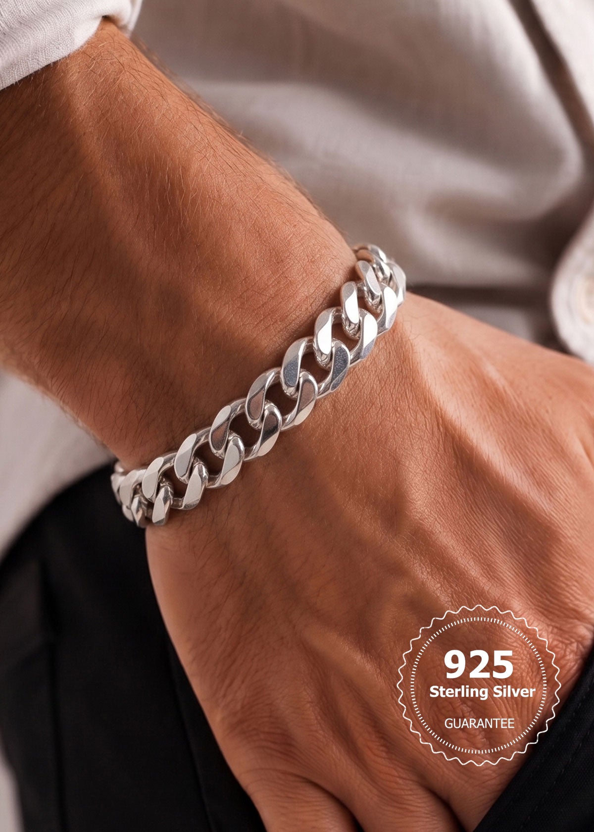 92.5 Sterling Silver Heavy Bold Curb Chain Men’s Loose Bracelet