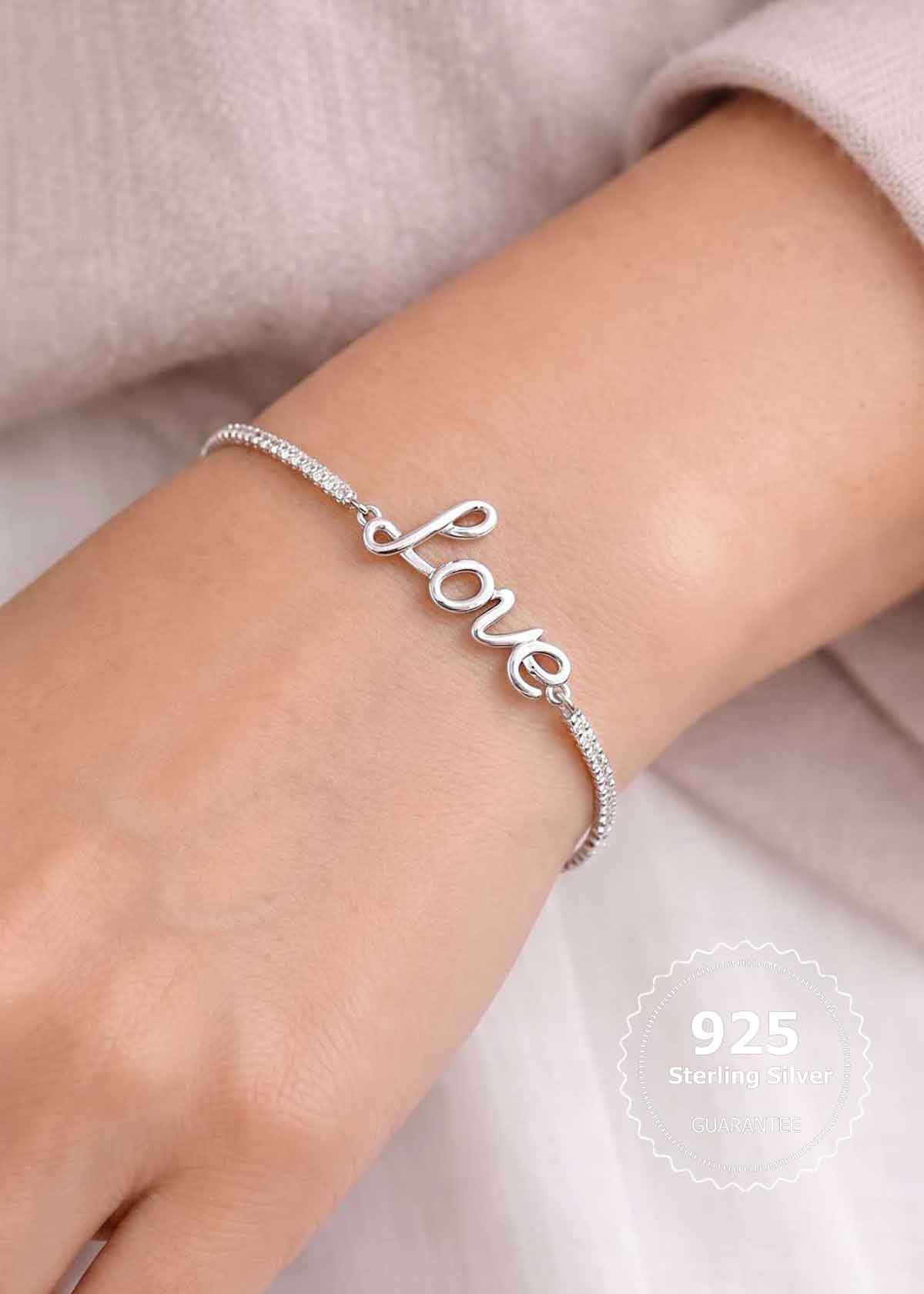 92.5 Sterling Silver Love Motif Cubic Zircon Loose Bracelet For Women