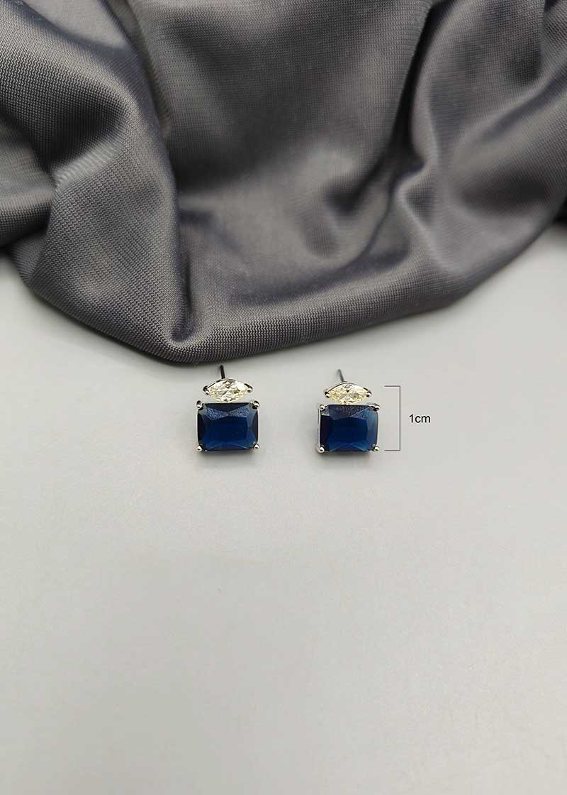 Cubic Zircon Blue Sapphire Stone Small Square Shape Pendant Set