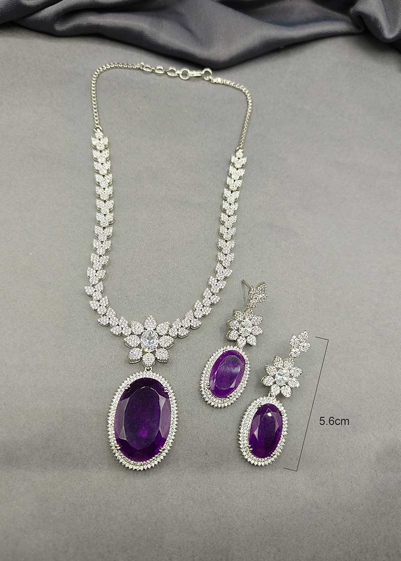 Floral Designer Big Stone Women's Necklace Set