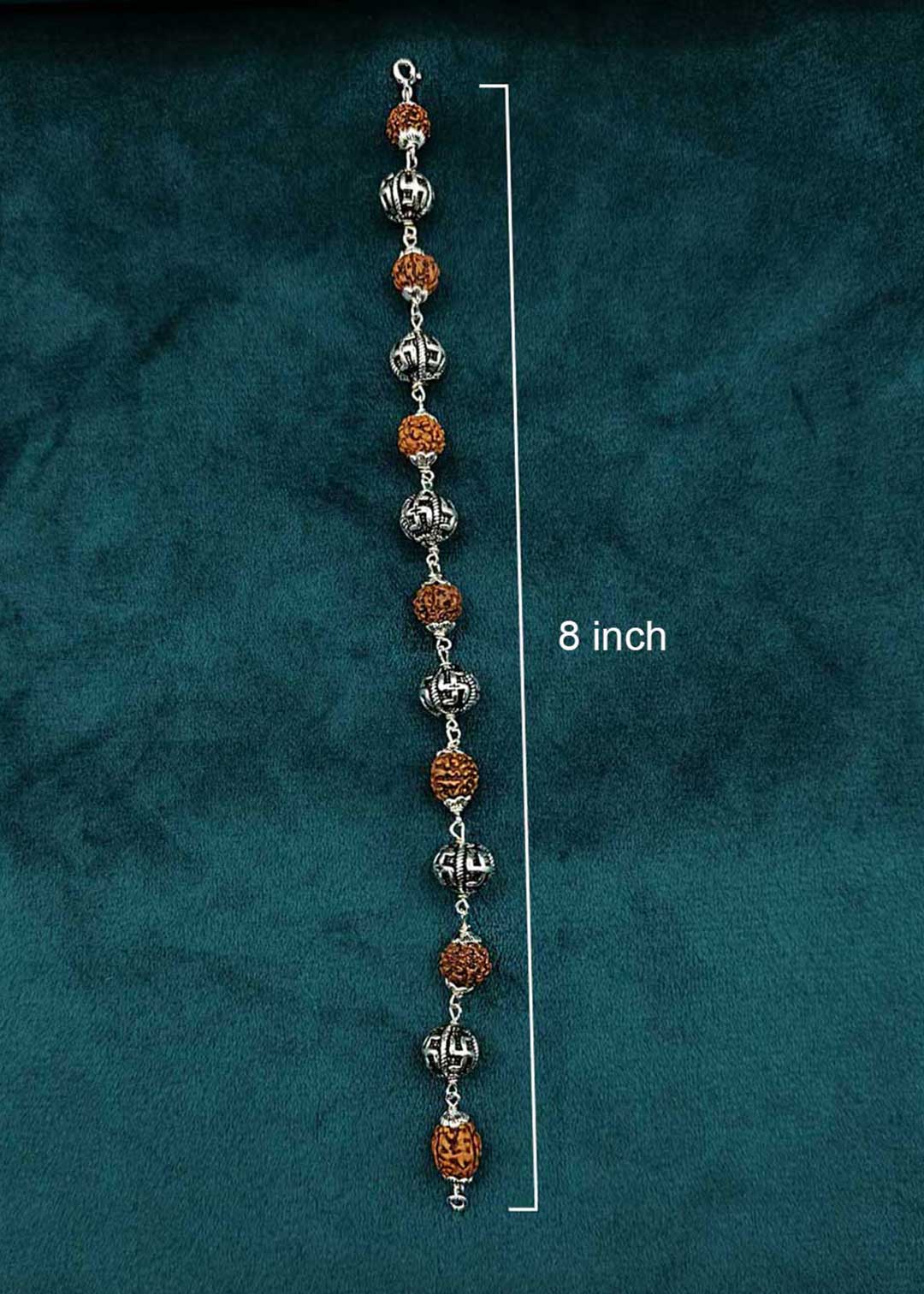 92.5 Sterling Silver Swastik Design Rudraksha Unisex Loose Bracelet