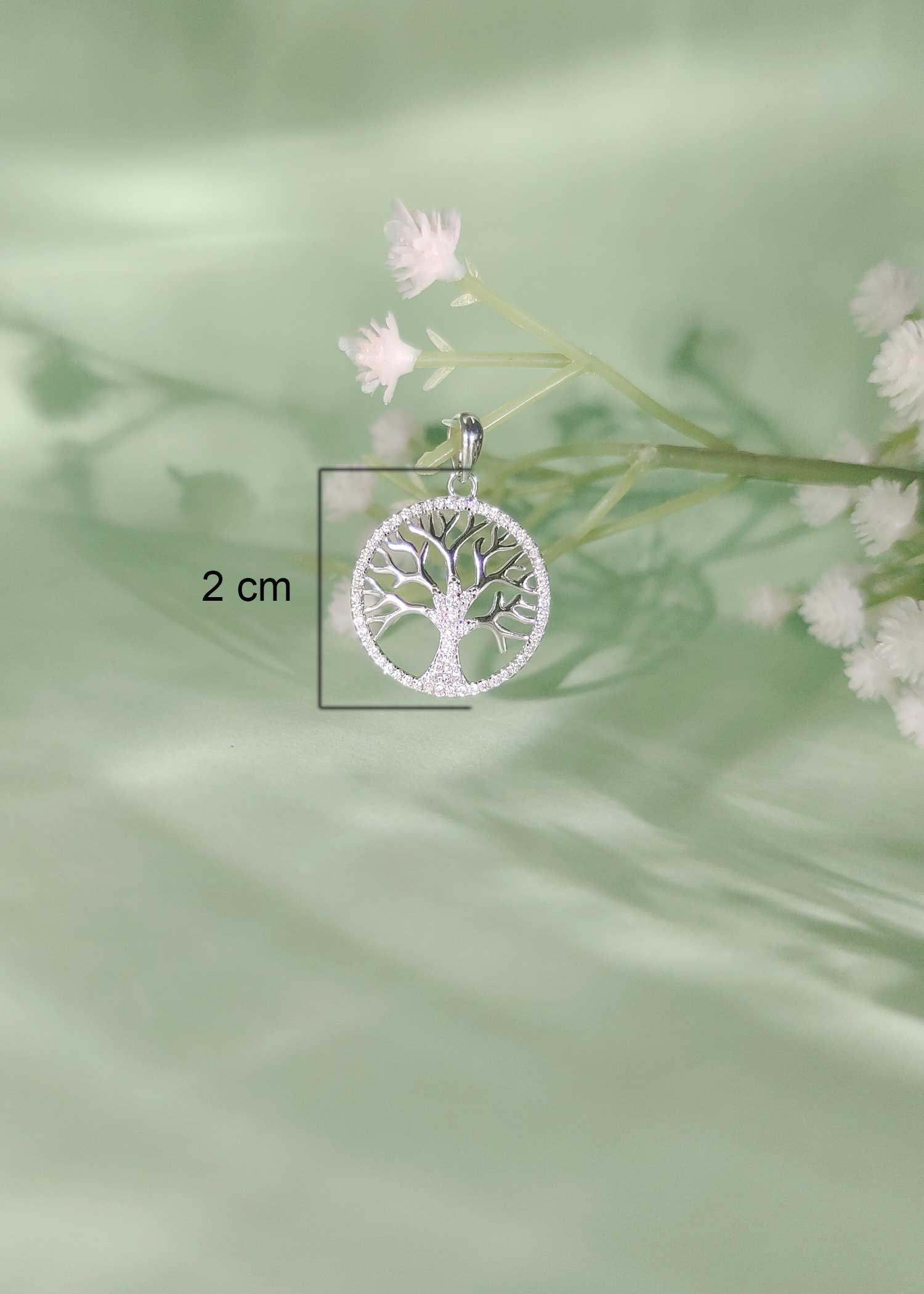 92.5 Sterling Silver Tree Zircon Pendant