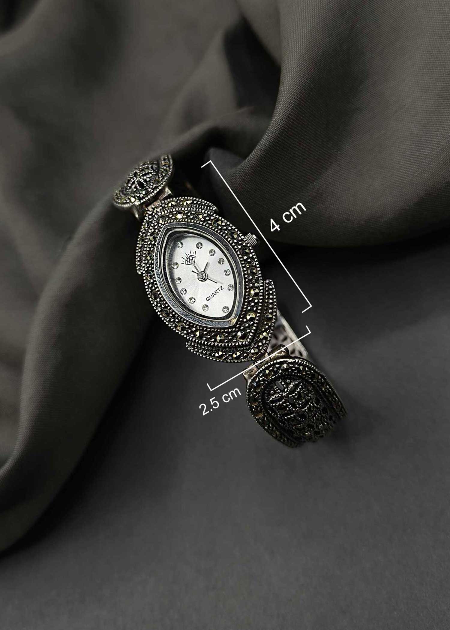 92.5 Sterling Silver Marcasite Stone Women Watch