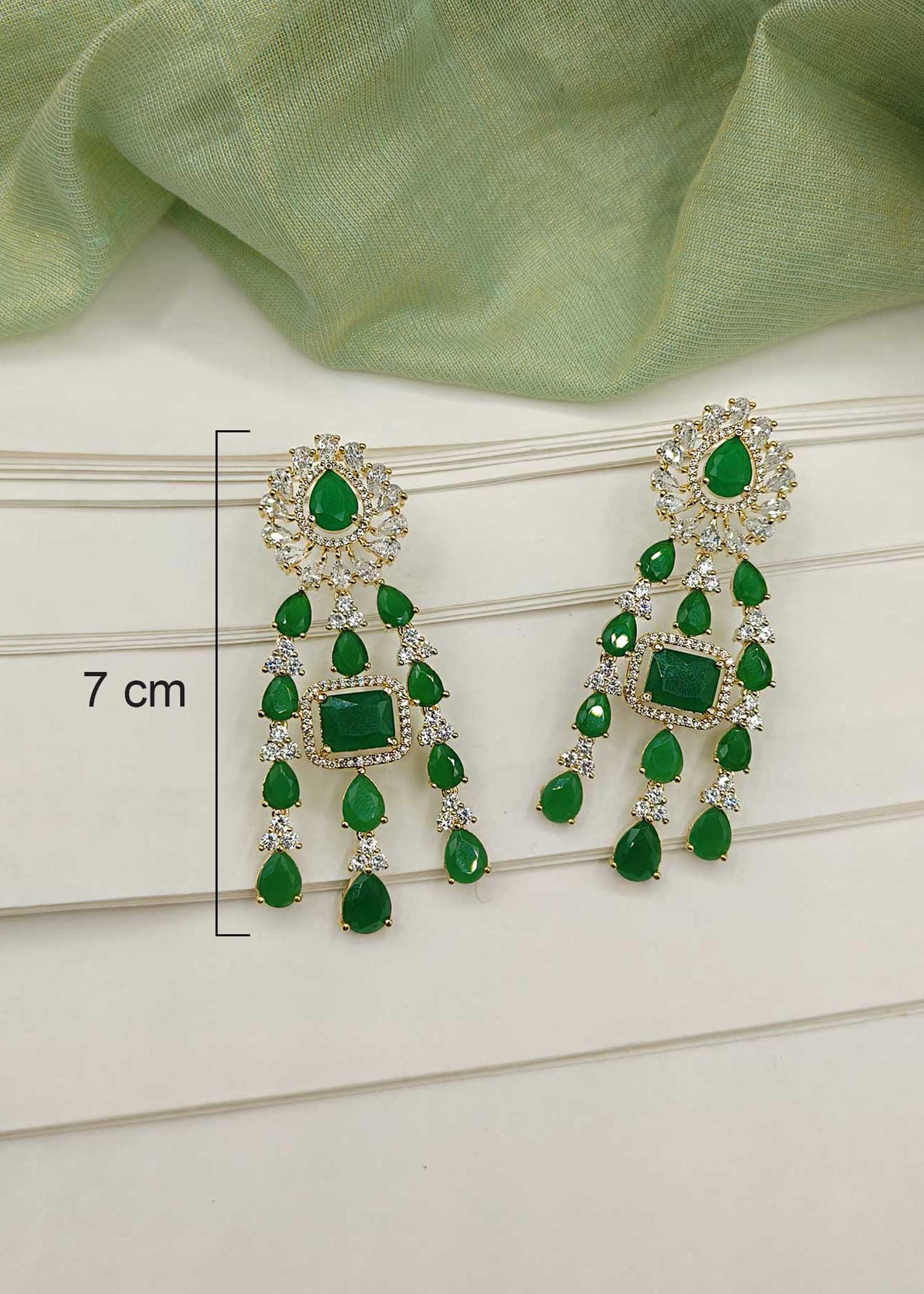 Cubic Zircon Drop Shape Emerald Stone Necklace Set