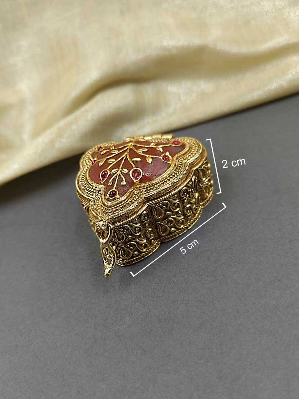 Gold Plated With Ruby Stone Kumkum Box / Sindoor Box