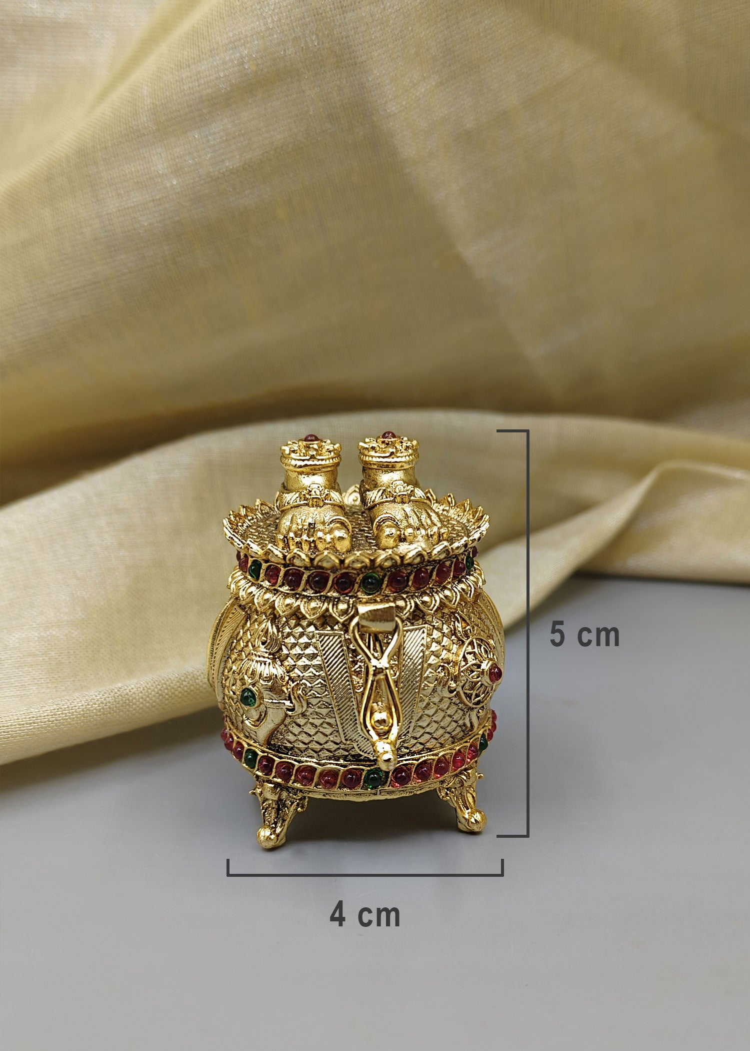 Gold Plated Feat Design Kumkum Box / Sindoor Box