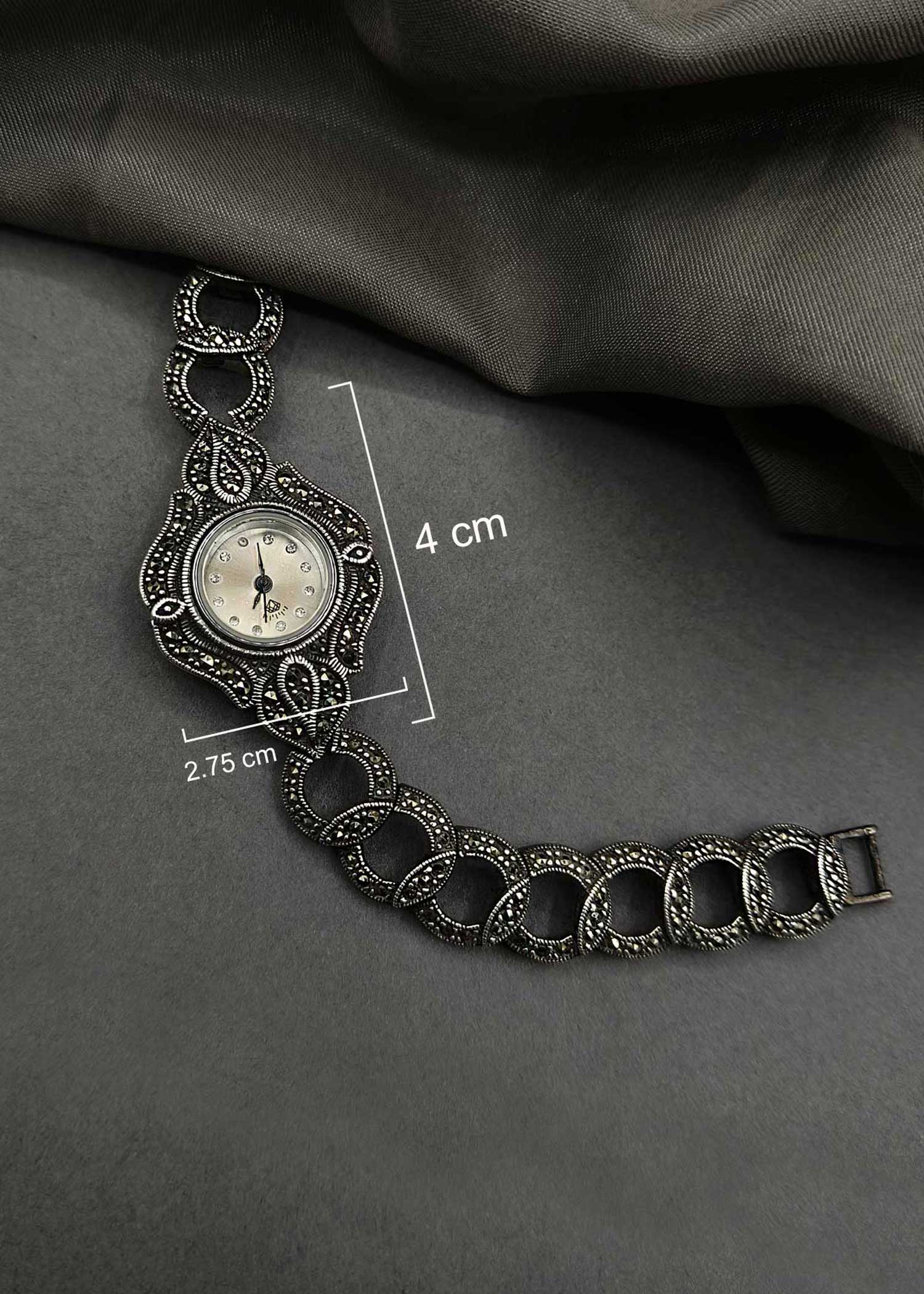 92.5 Sterling Silver Marcasite Stone Vintage Style Women Watch