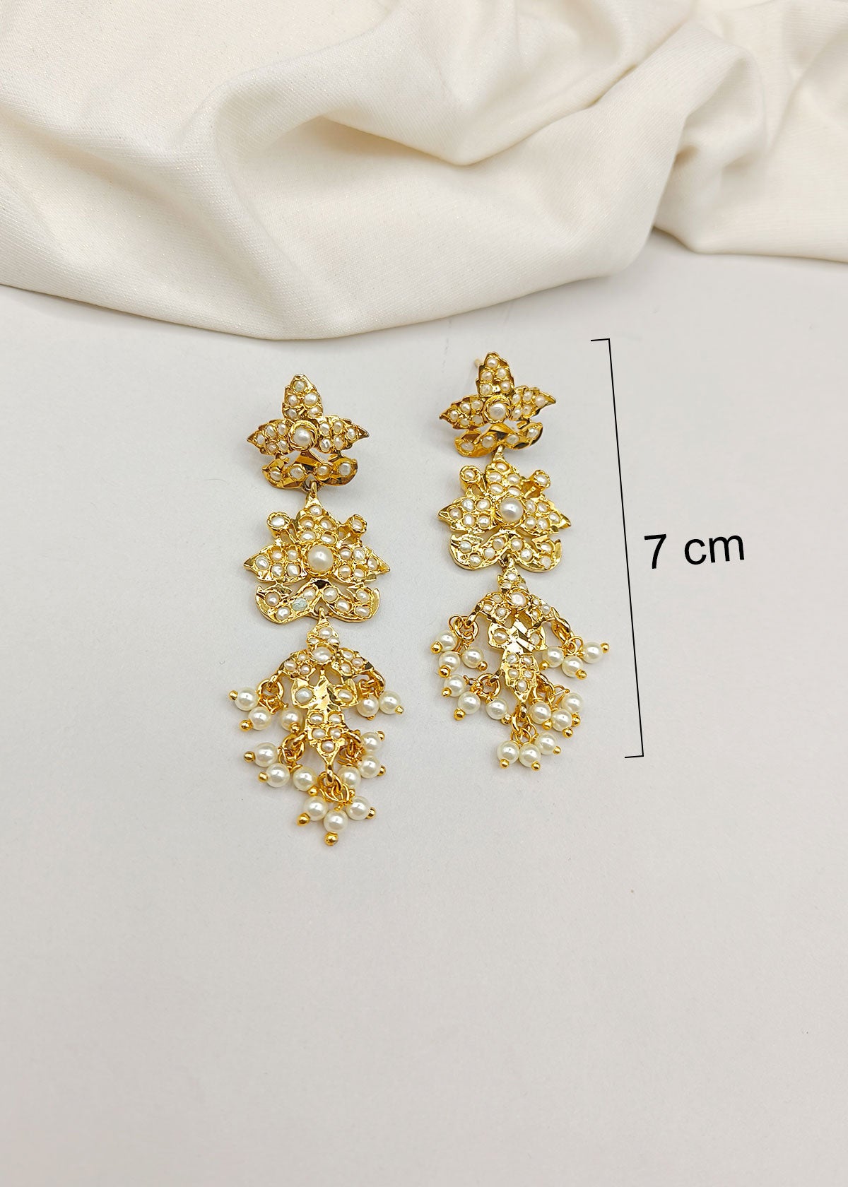 Floral Designer Long Jadau Gold Plated Navratna Earring