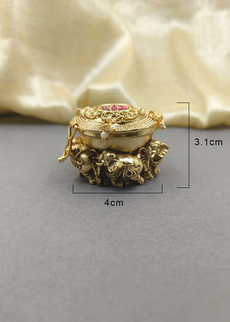 Floral Elephant Gold Plated Kumkum Box/ Sindoor Box