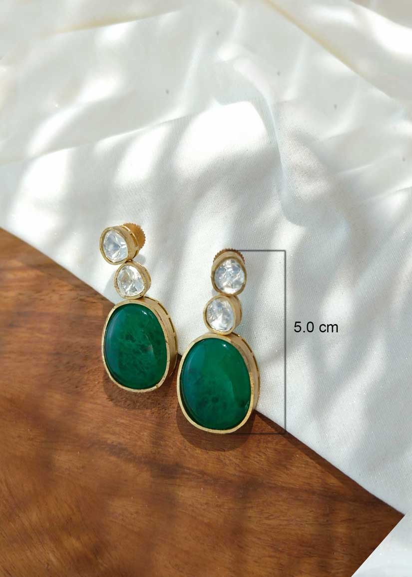 Big Emerald Stone Kundan Short Necklace Set