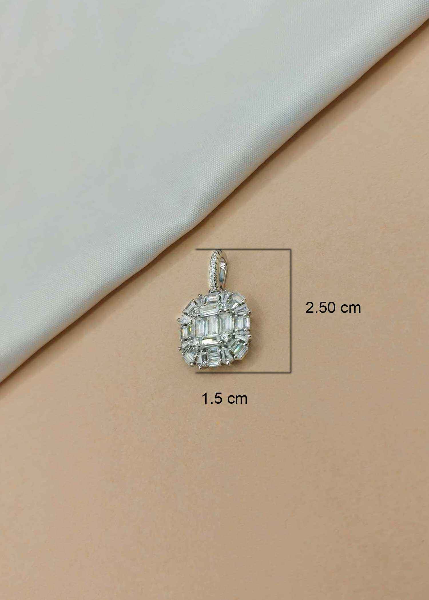 92.5 Sterling Silver Baguette Cut White Cubic Zircon Pendant Set