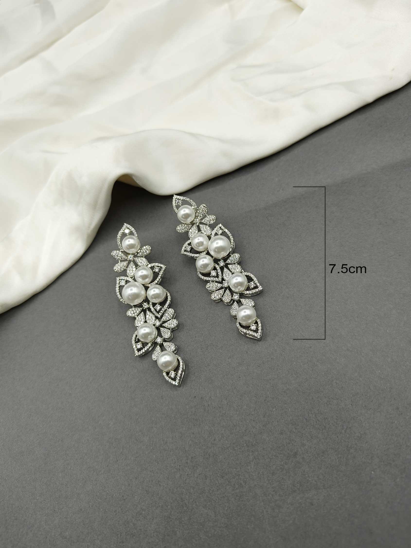 Long Pearl Drop Fusion Silver Plated Cubic Zircon Long Earring For Women