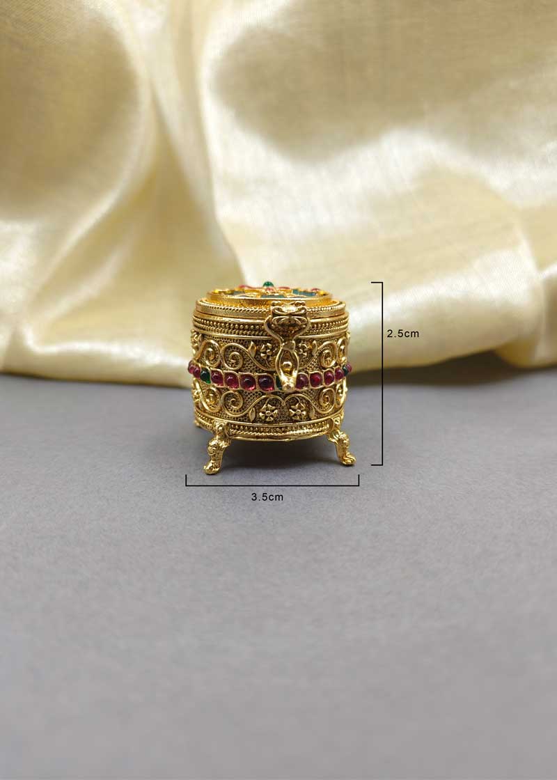 Meenakari Antique Gold Kemp Kumkum Box/ Sindoor Box