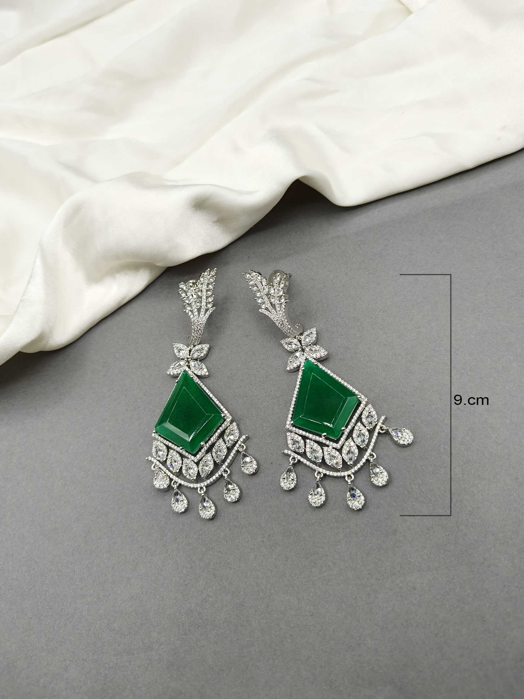 Silver-Plated Stone Danglers Cubic Zircon Long Women Earring