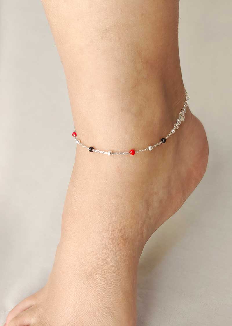 92.5 Sterling Silver Chain With Beads payal/anklet