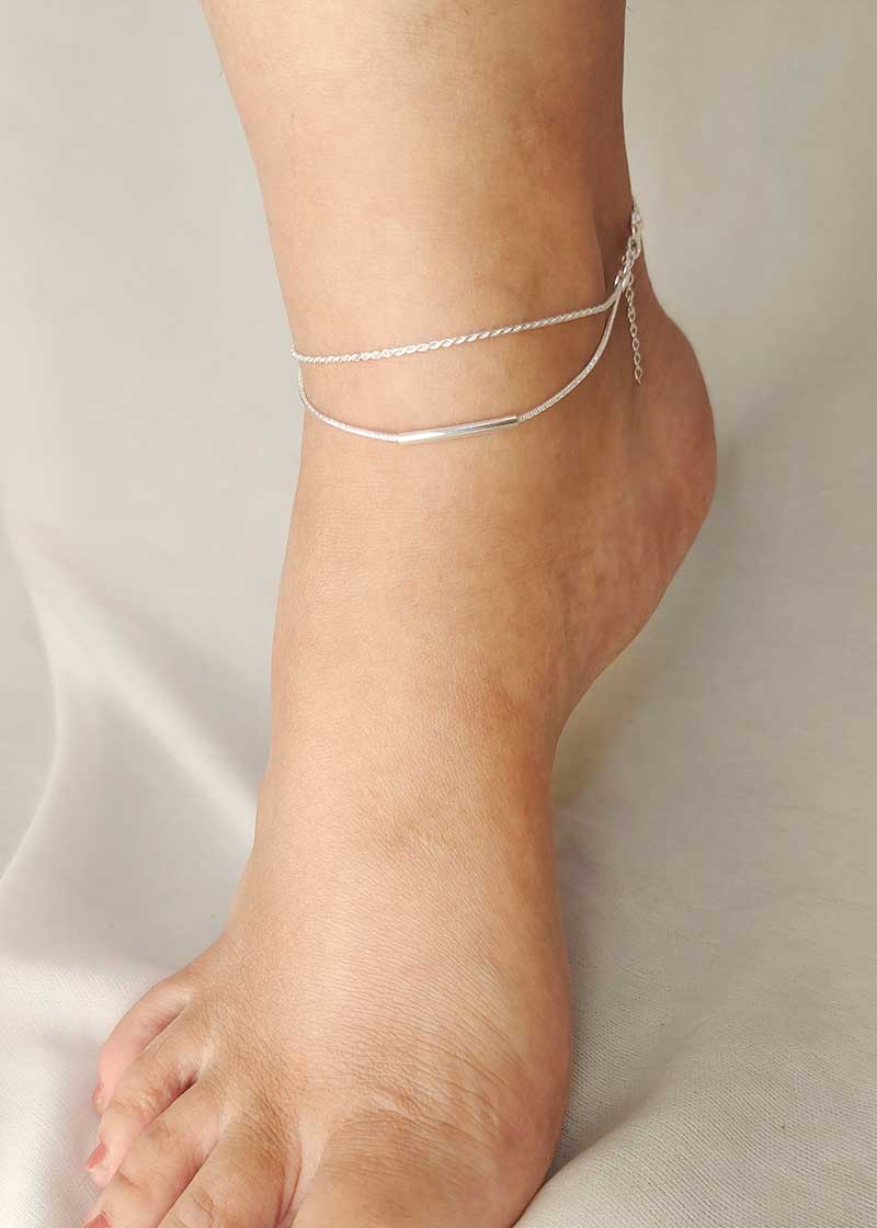 92.5 Sterling Silver Delicate Two Line Payal/Anklet