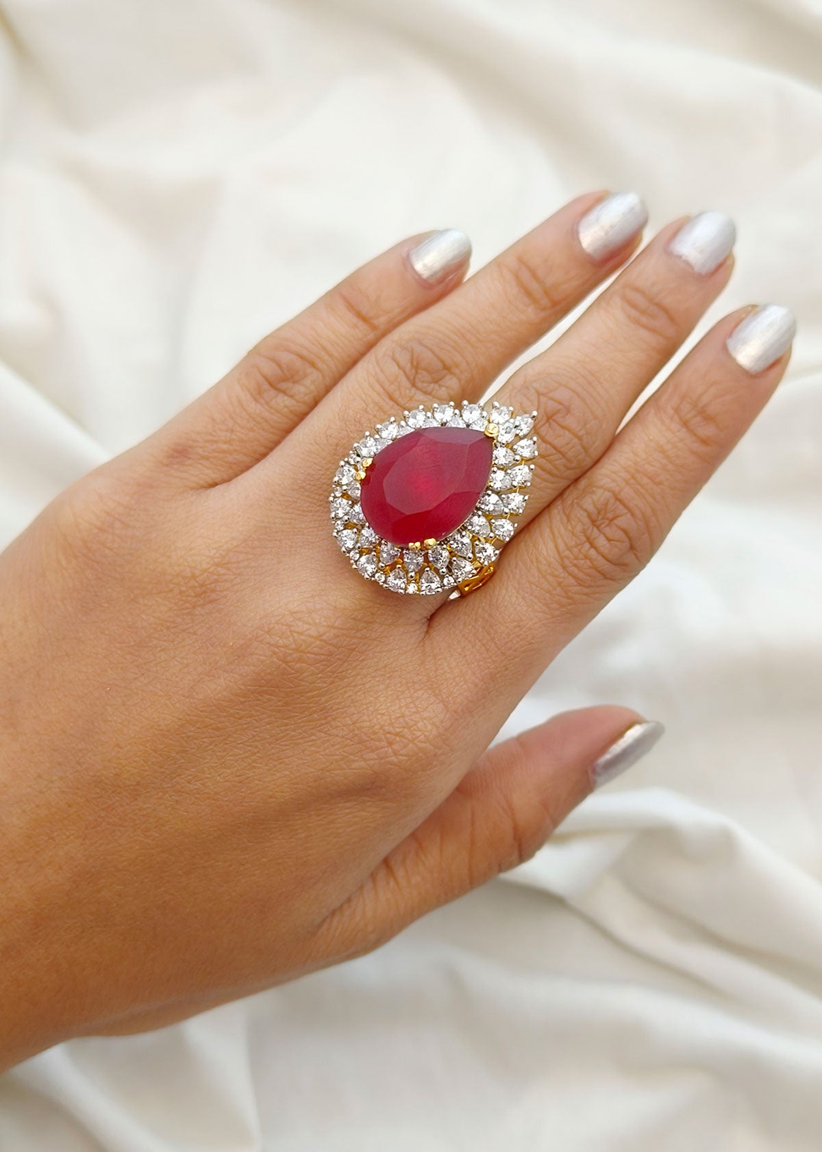 Big Drop Shape Stone With Zircon Ring