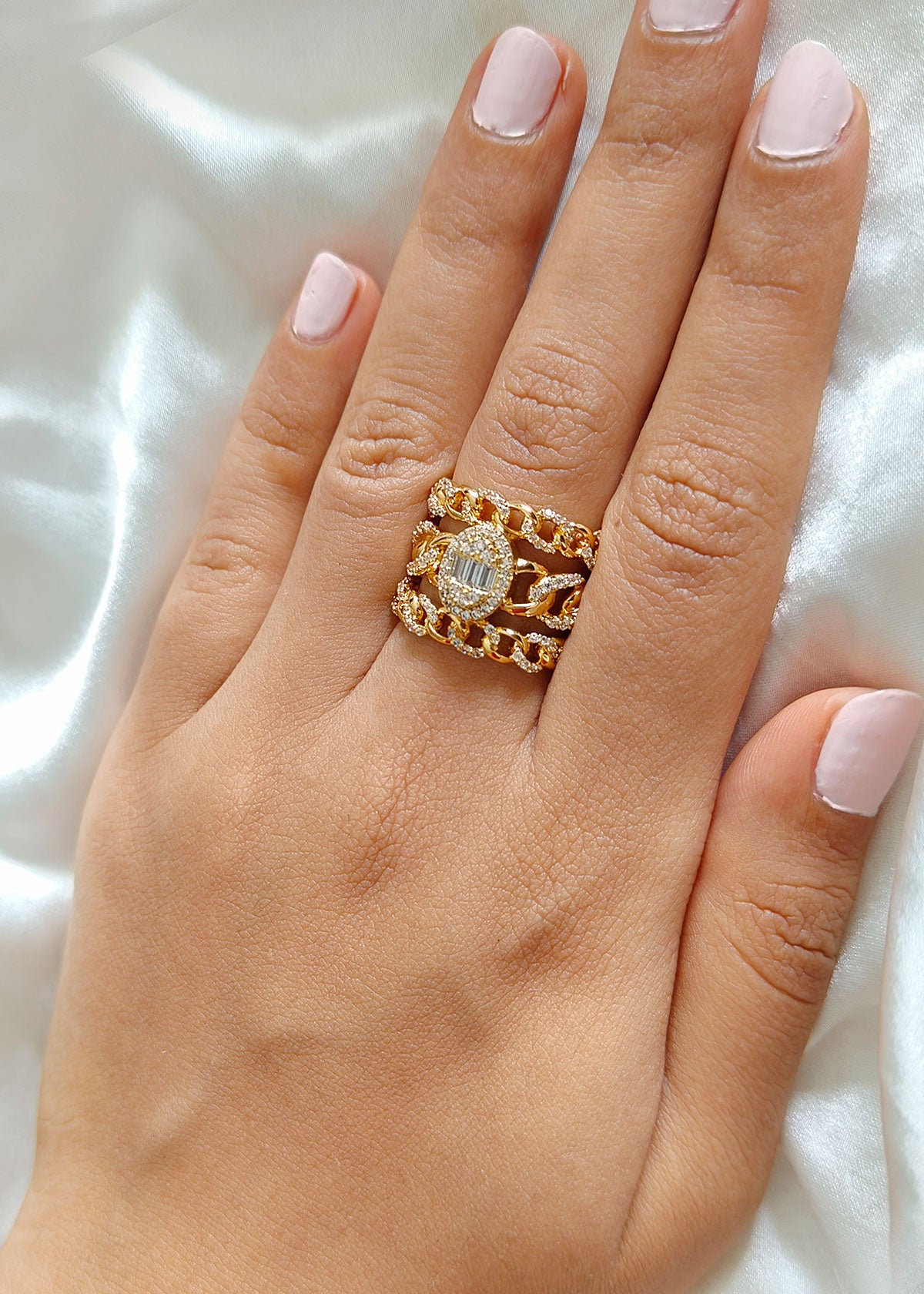 Broad Zircon Designer Adjustable Women Finger Ring