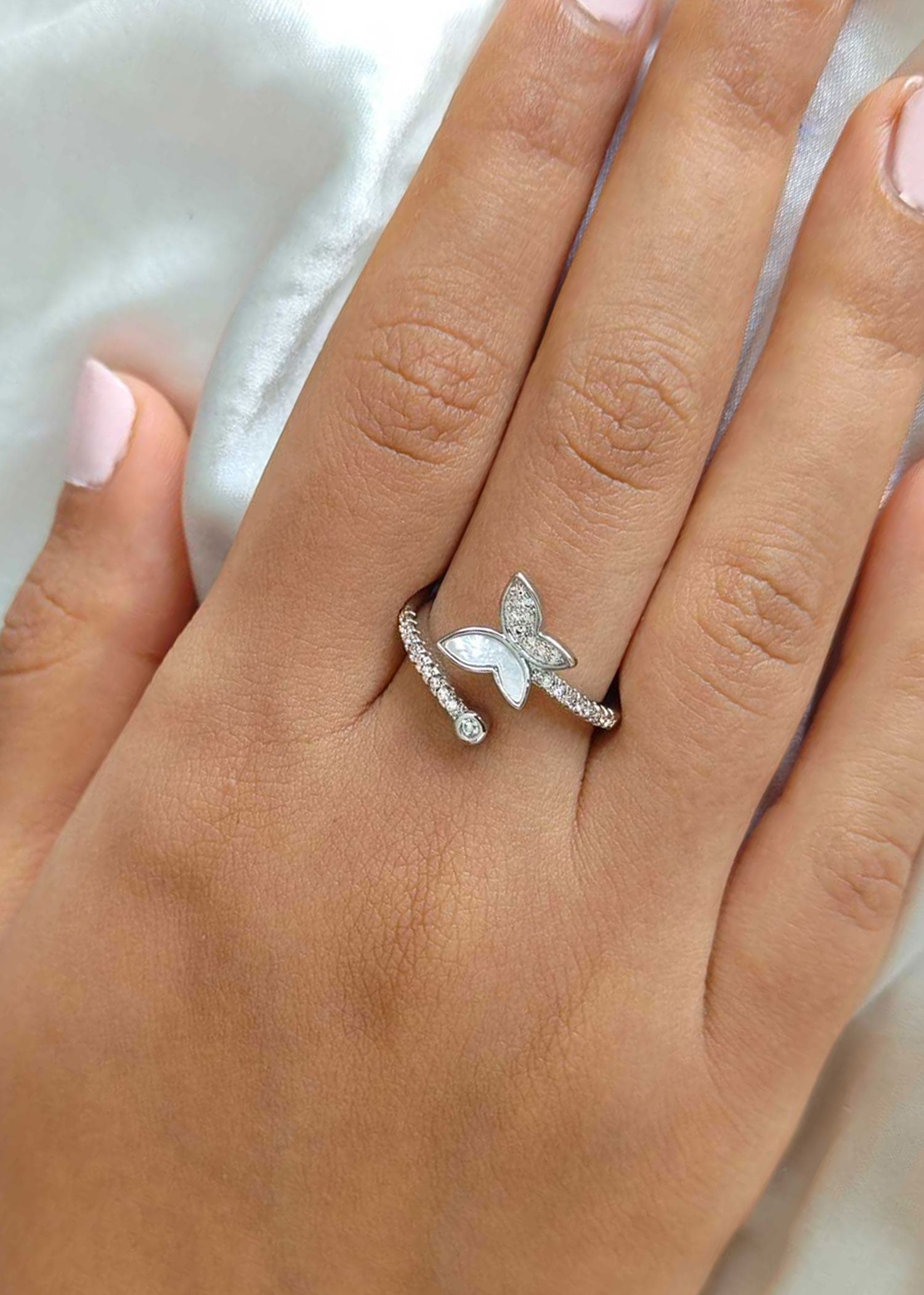 Mother Of Pearl Butterfly Zircon Ring