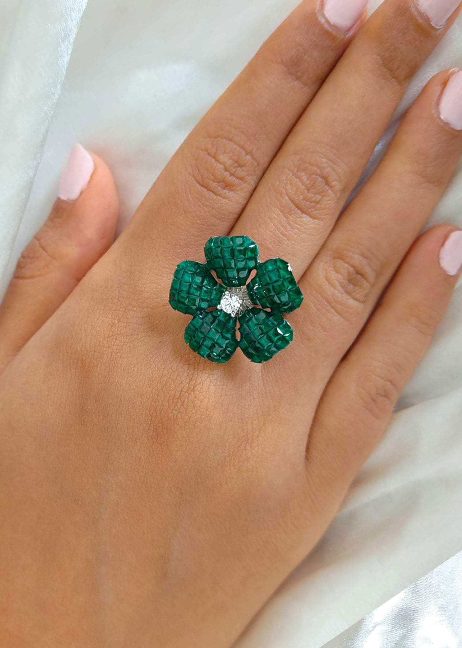 Big Black/ Green Floral Invisible Setting Ring