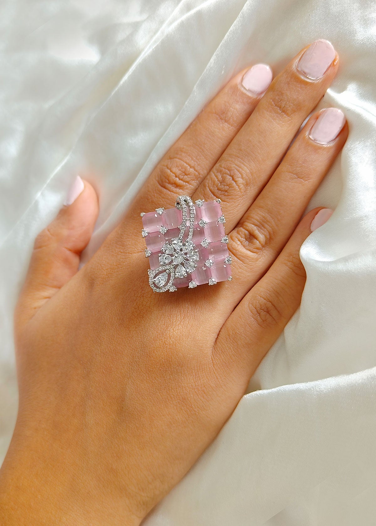 Square Design Zircon Reception Wear Big Adjustable Finger Ring