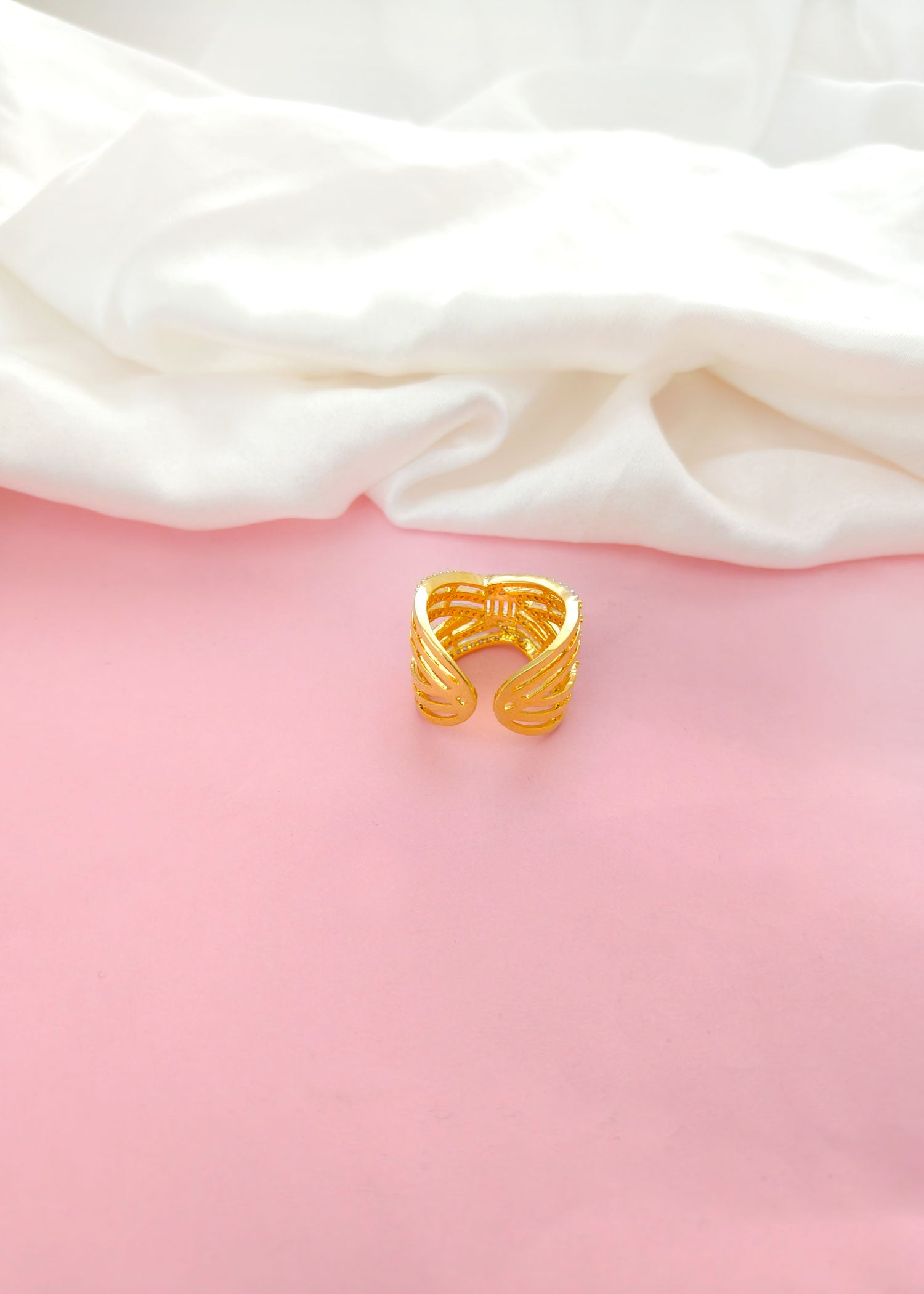 Silver Plated Criss Cross Zircon Adjustable Finger Ring