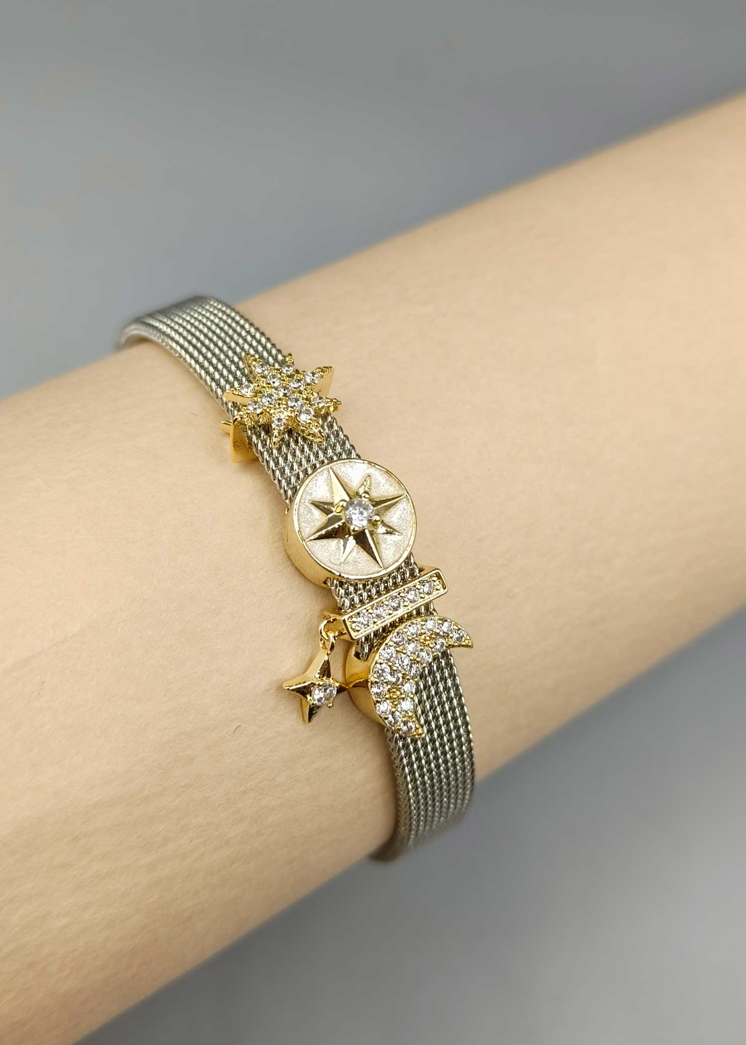 CZ Belt Style Moon Star Charms Bracelet