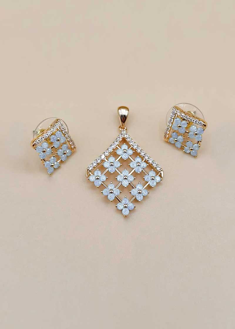 Cubic Zircon Floral Square Pendant Set