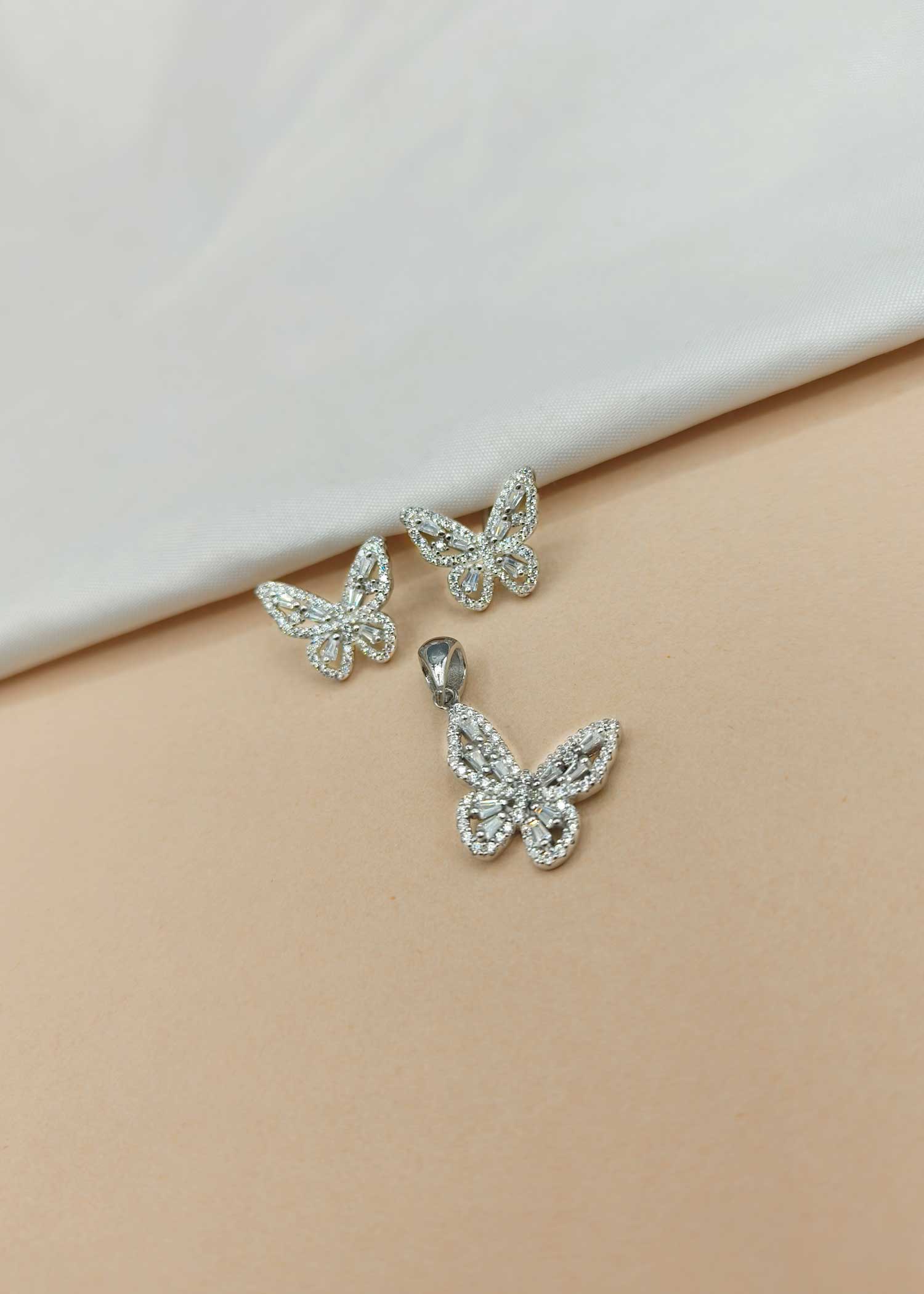 92.5 Sterling Silver Zircon Butterfly Pendant Set