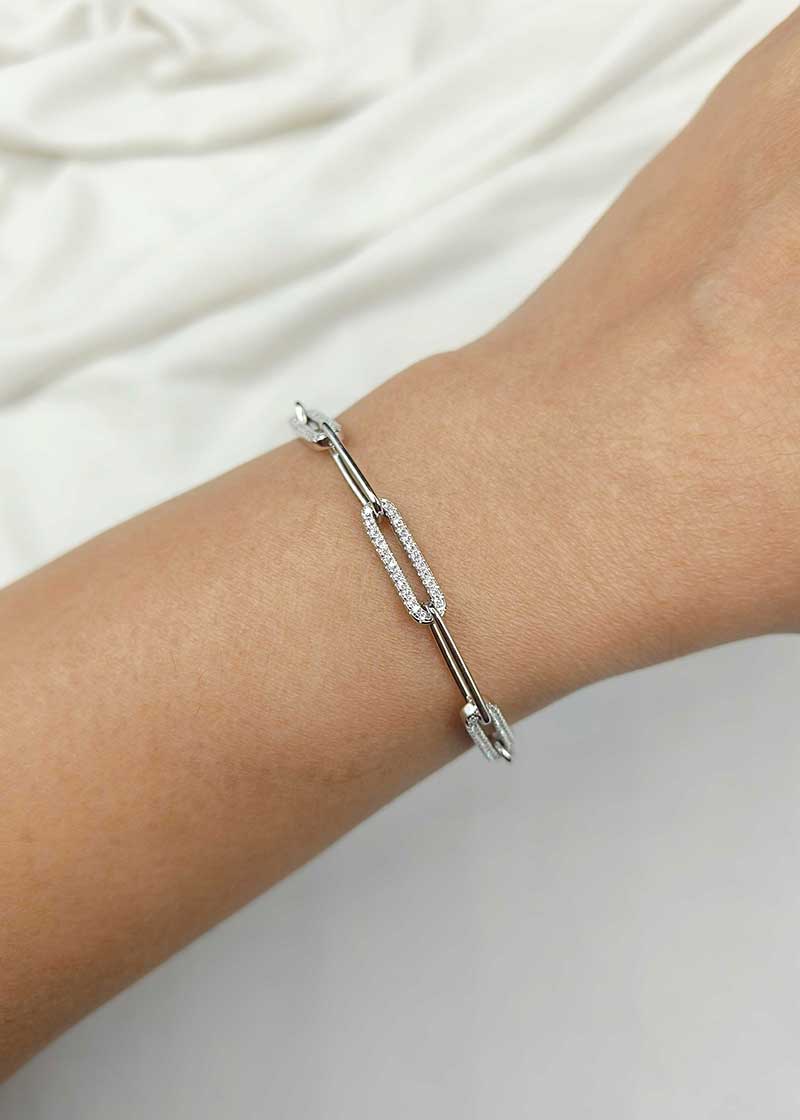 92.5 Sterling Silver Paper Clip Zircon Women Loose Bracelet