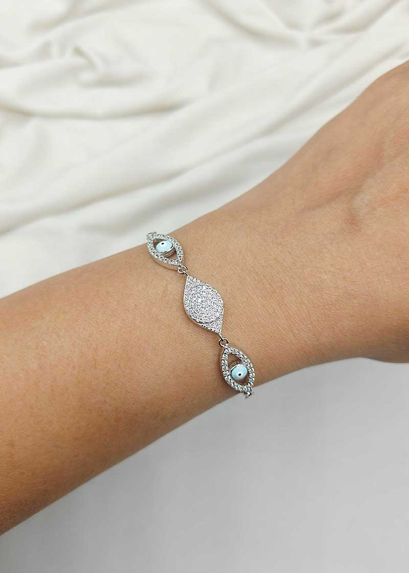 92.5 Sterling Silver Cubic Zircon Evil Eye Women Loose  Bracelet