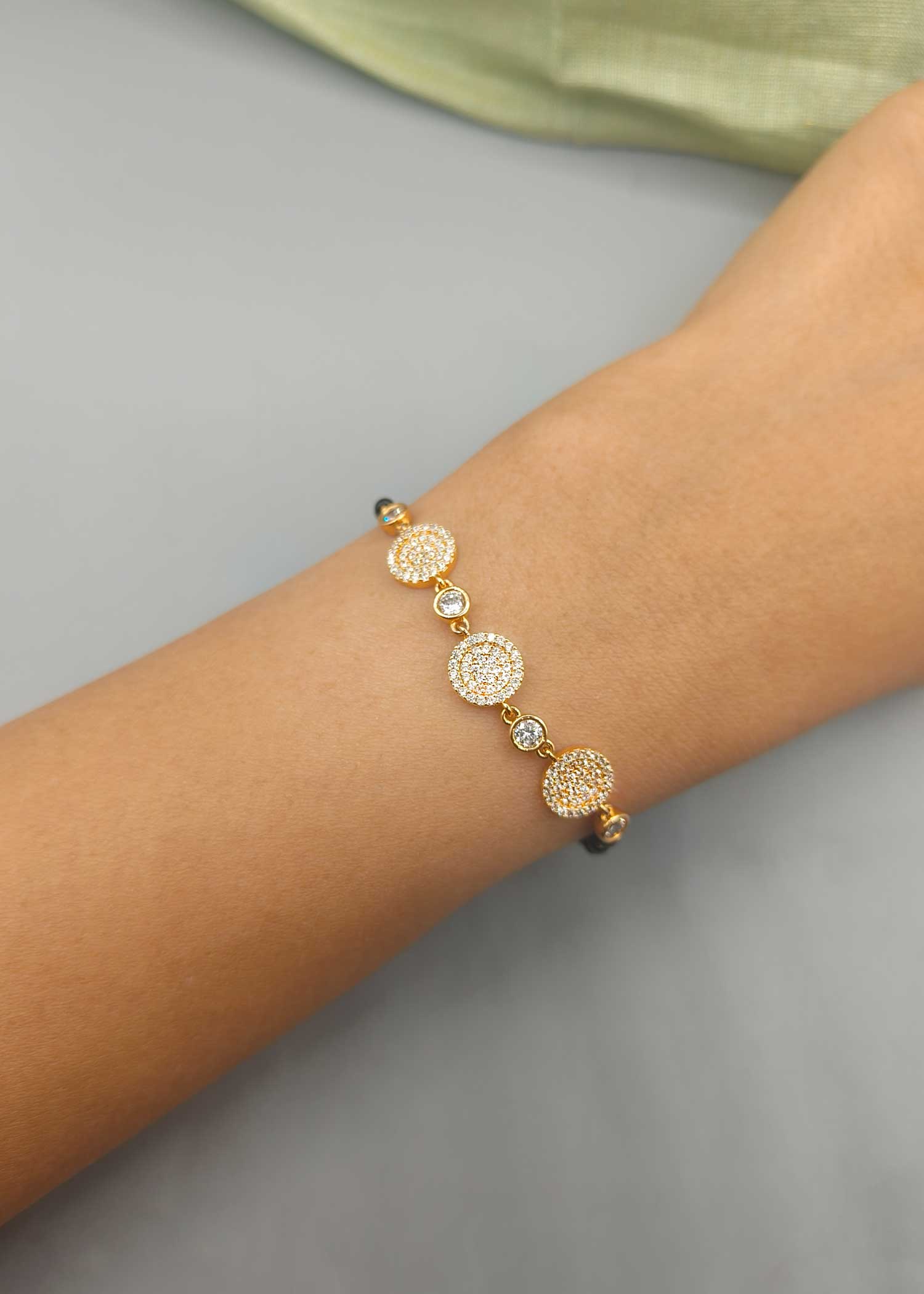 Zircon Gold Plated Hashtag Shape Mangalsutra Bracelet