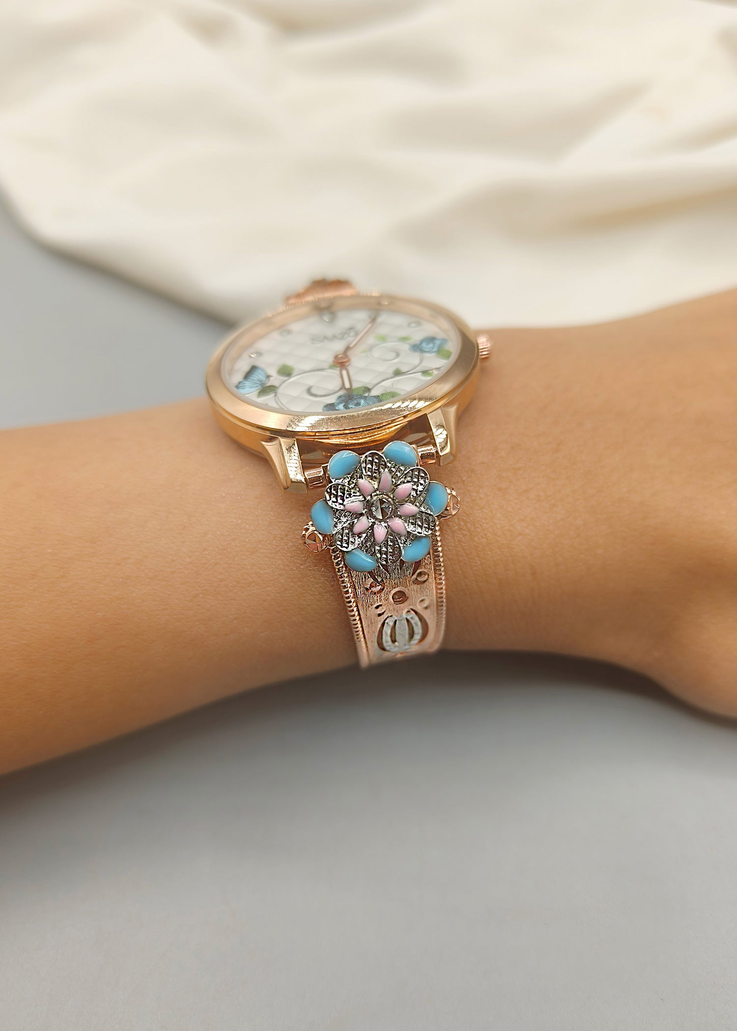 92.5 Sterling Silver Flower Design New Women Watch