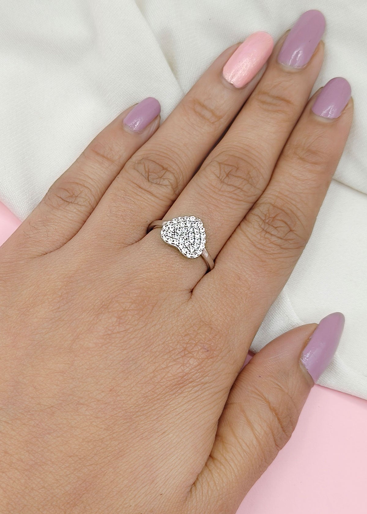 92.5 Sterling Silver Heart Allure Ring Adjustable Rings For Women & Girls