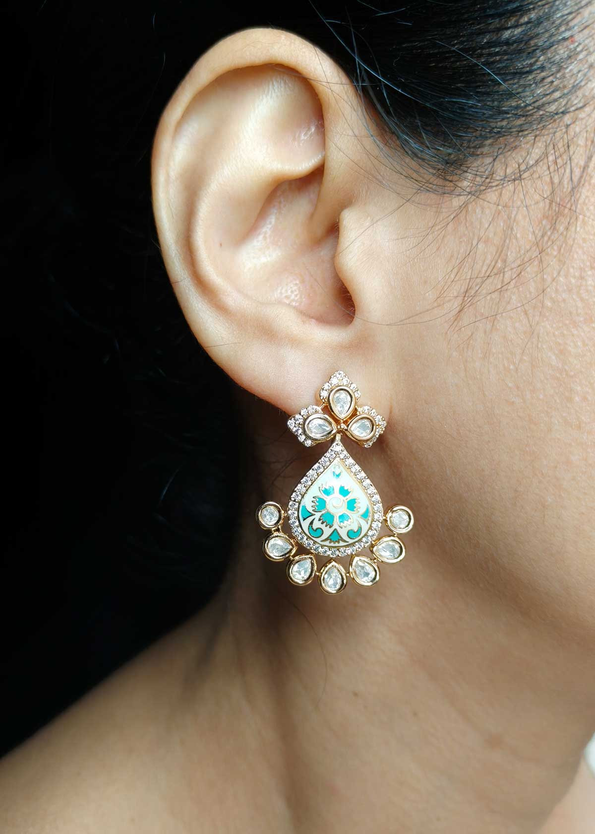 Cubic Zircon Meenakari Kundan Pendant Set