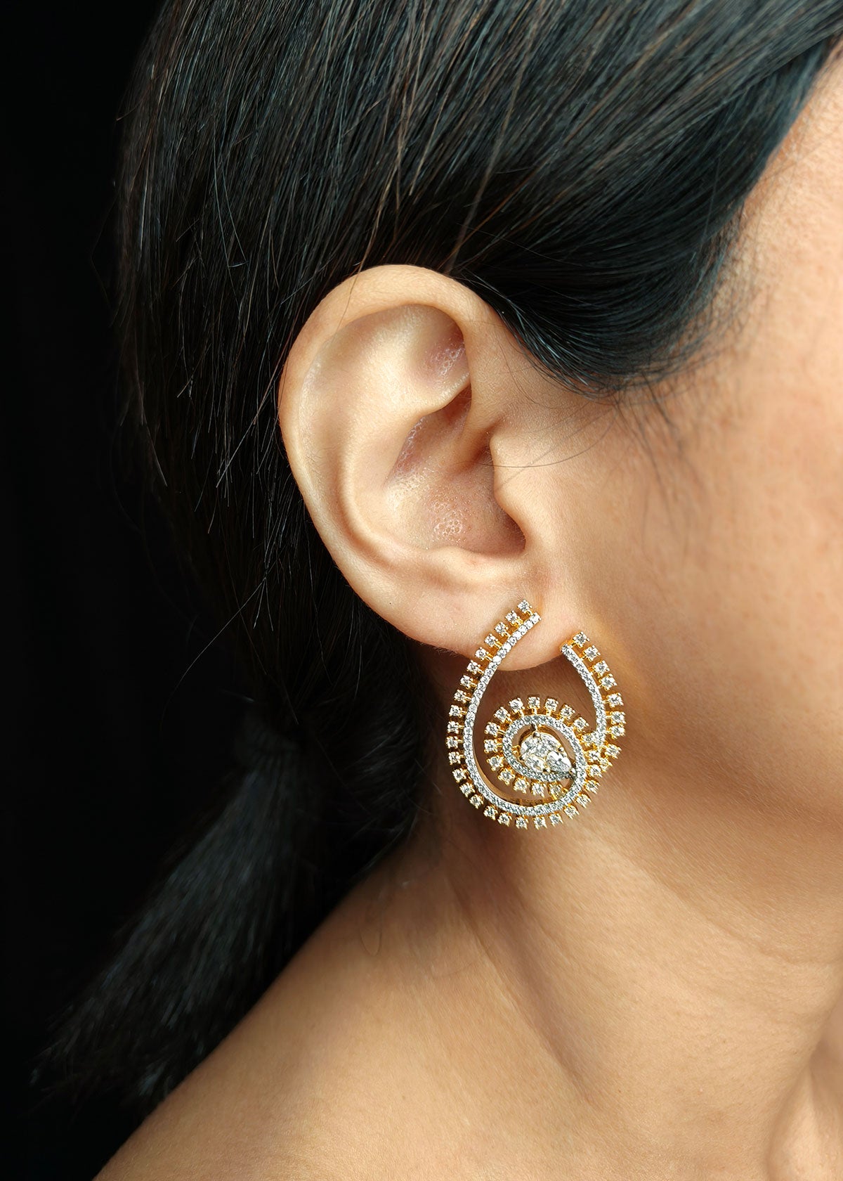 Spiral Designer Diamond Big Stud Earring