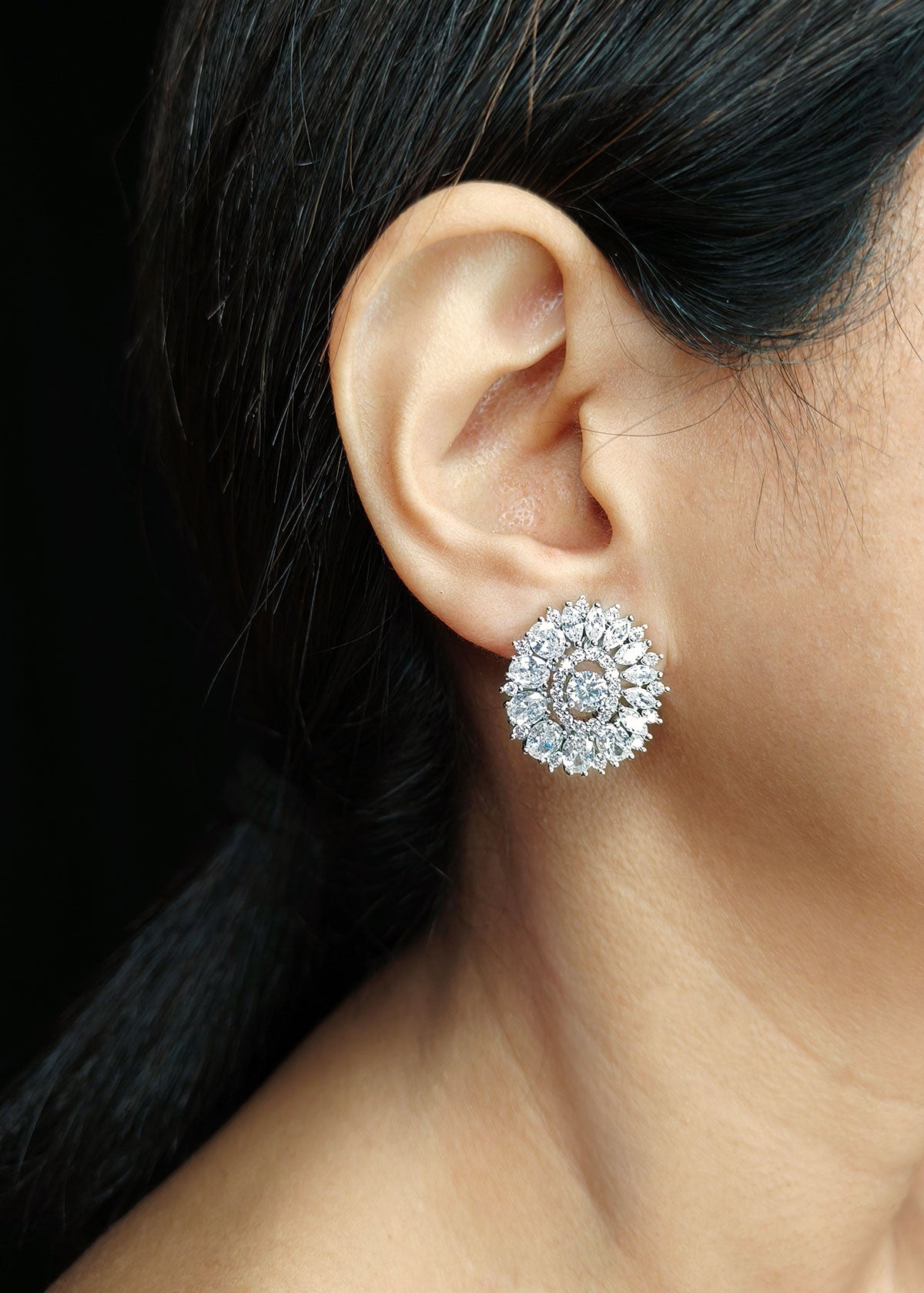 Big Floral Style Cubic Zircon Stud Earring