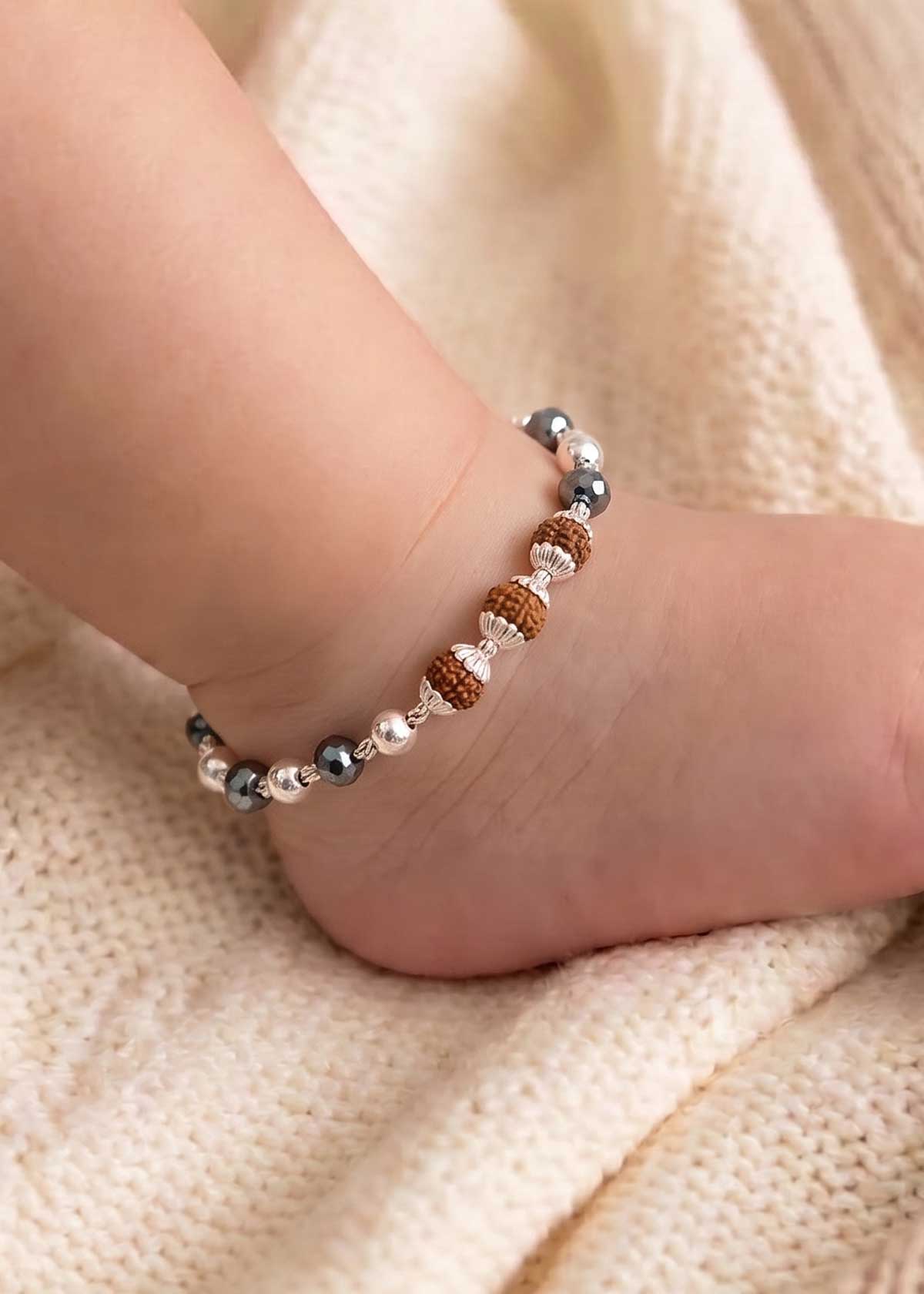 92.5 Sterling Silver Small Rudraksh Delicate Baby Payal/ Anklet (Pair)