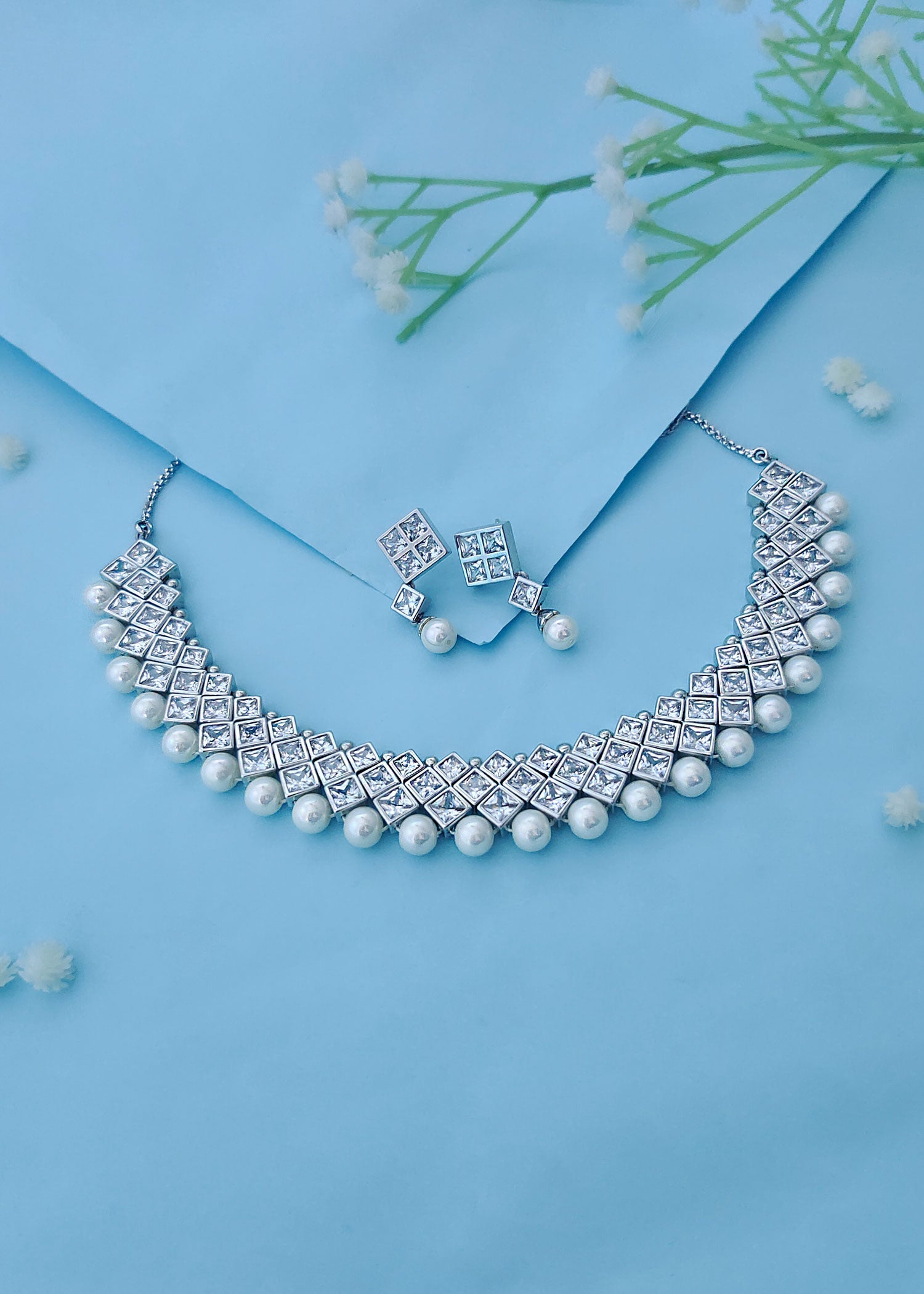 Elegant Pearl Zircon Necklace Set