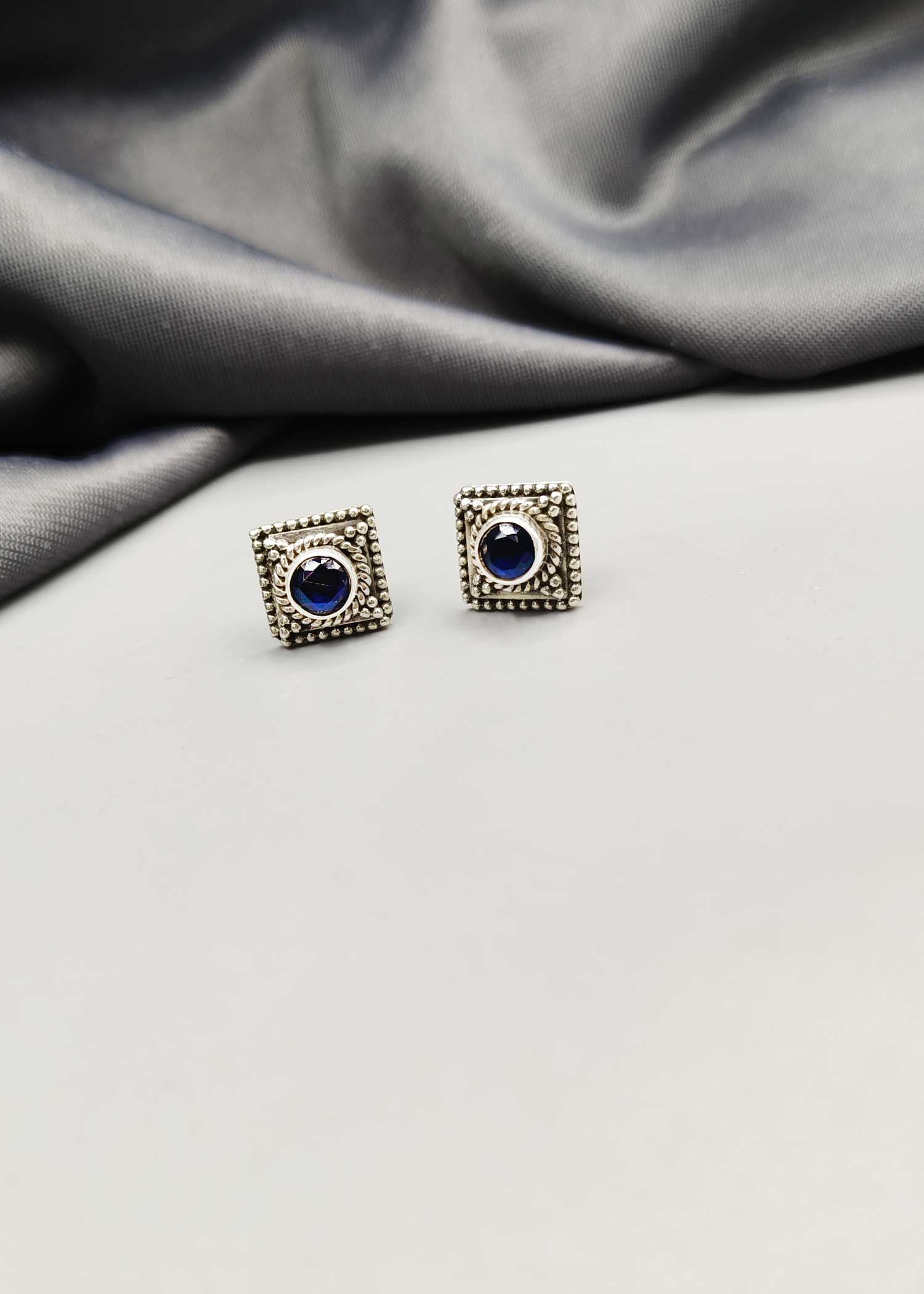 92.5 Sterling Silver Square Shape Stud Earring