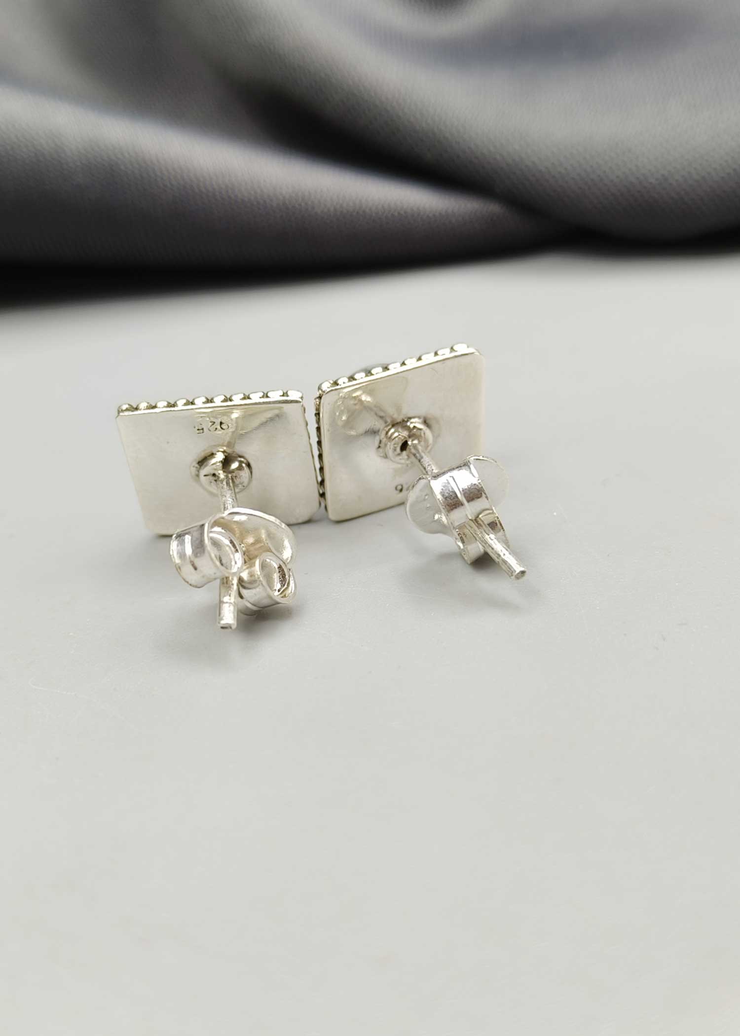 92.5 Sterling Silver Square Shape Stud Earring