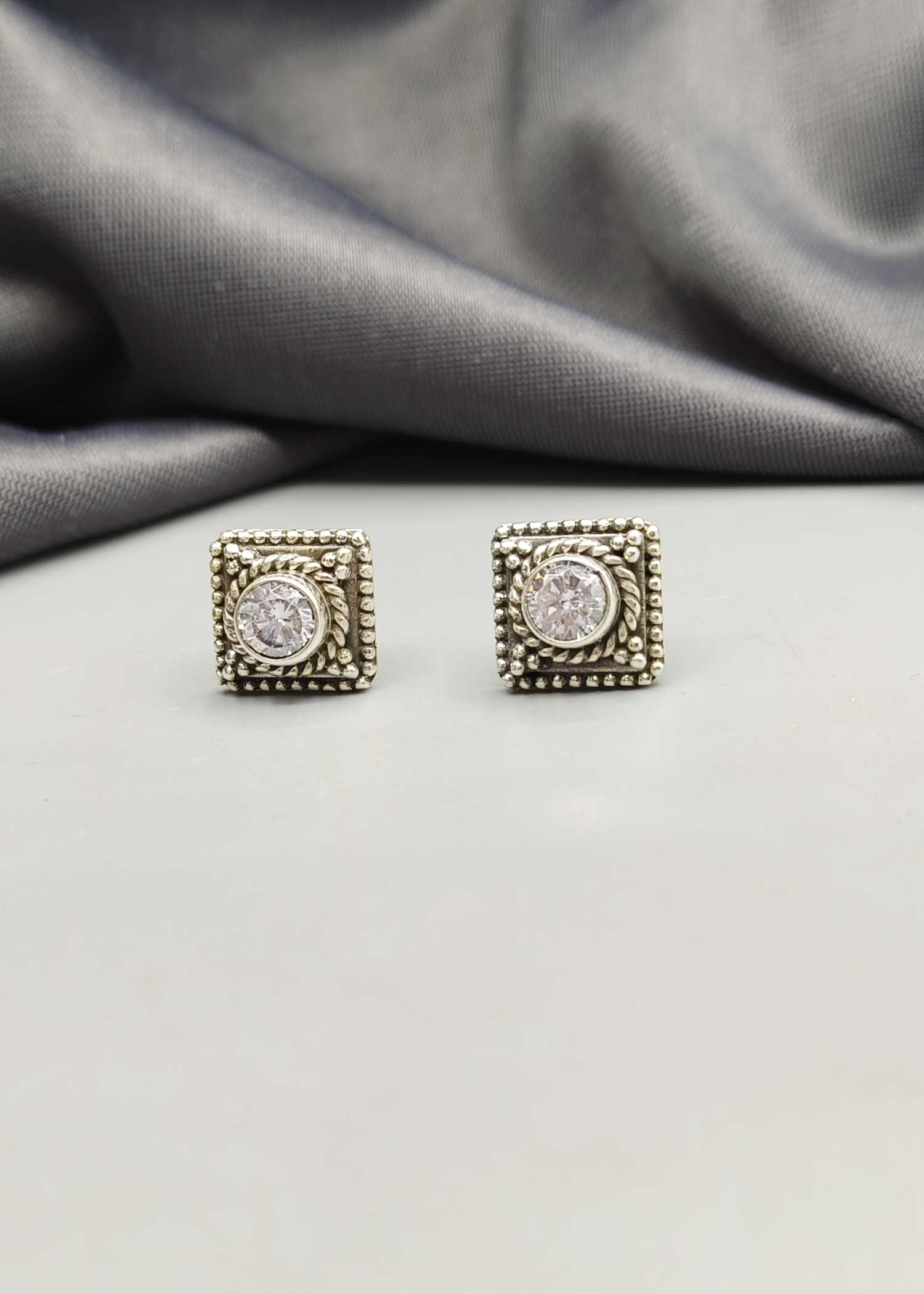 92.5 Sterling Silver Square Shape Stud Earring