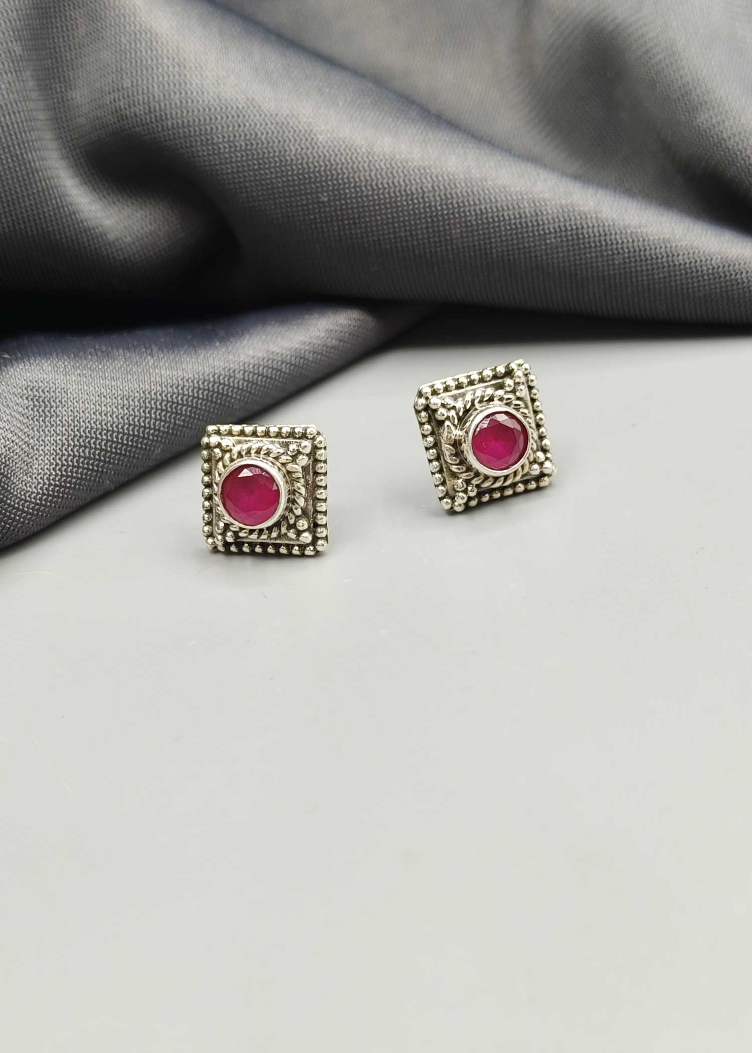 92.5 Sterling Silver Square Shape Stud Earring