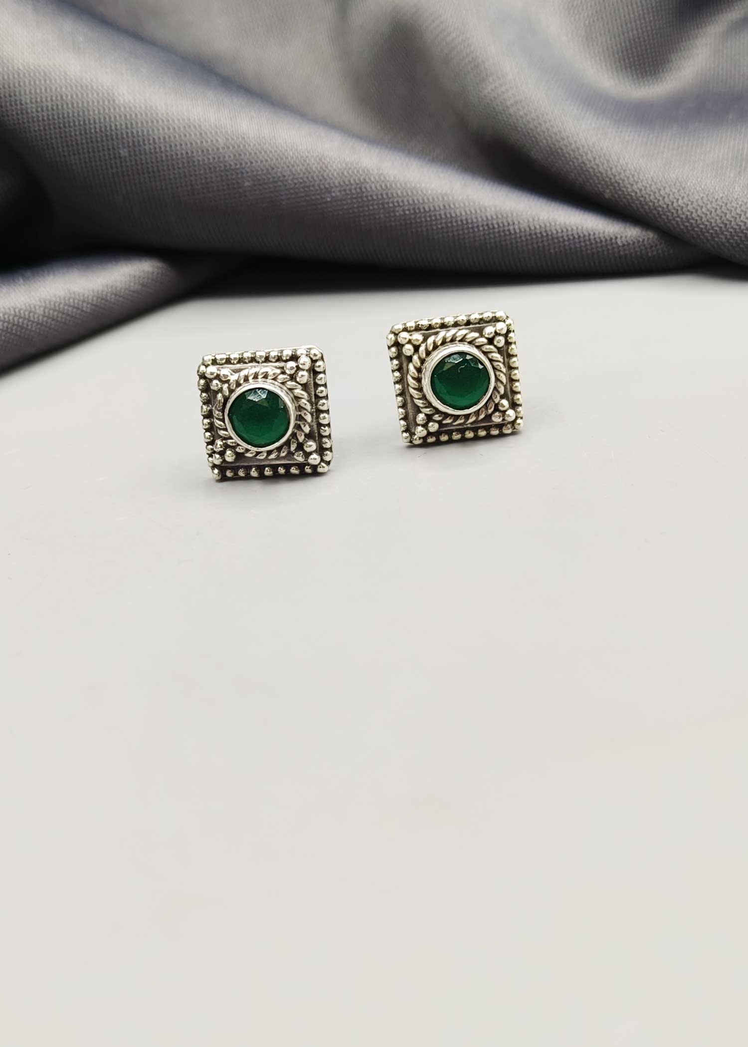 92.5 Sterling Silver Square Shape Stud Earring