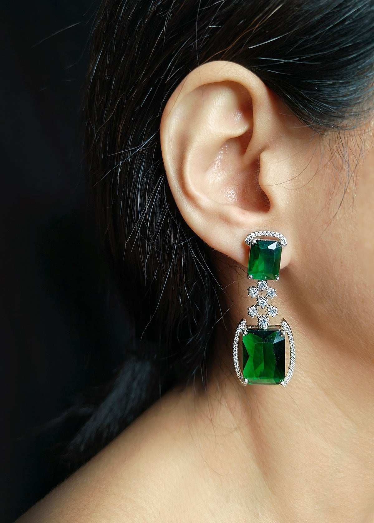 Square Design Cubic Zircon Dangle Earring