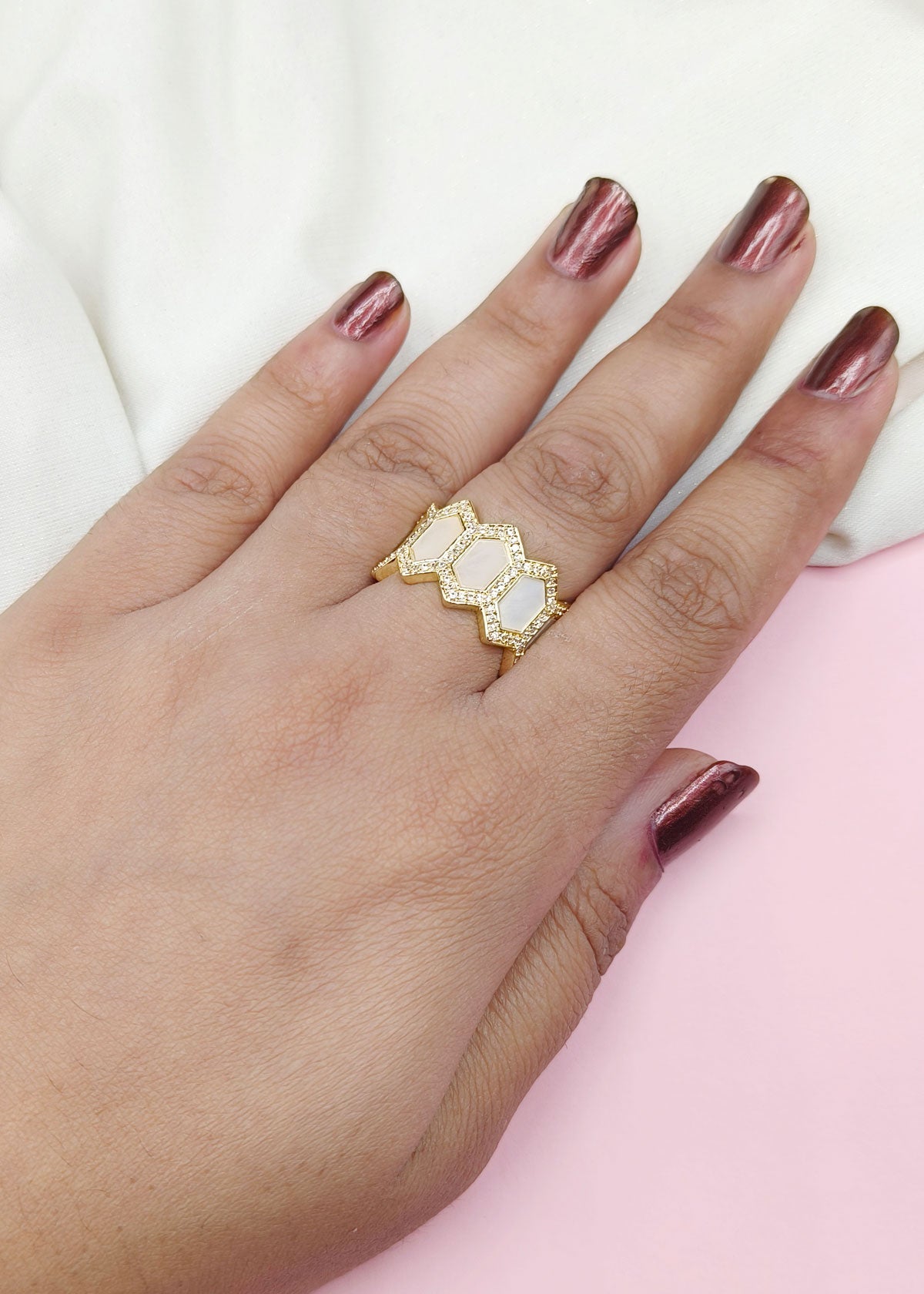 Cubic Zircon Decor Geometric Design Cuff Finger Ring