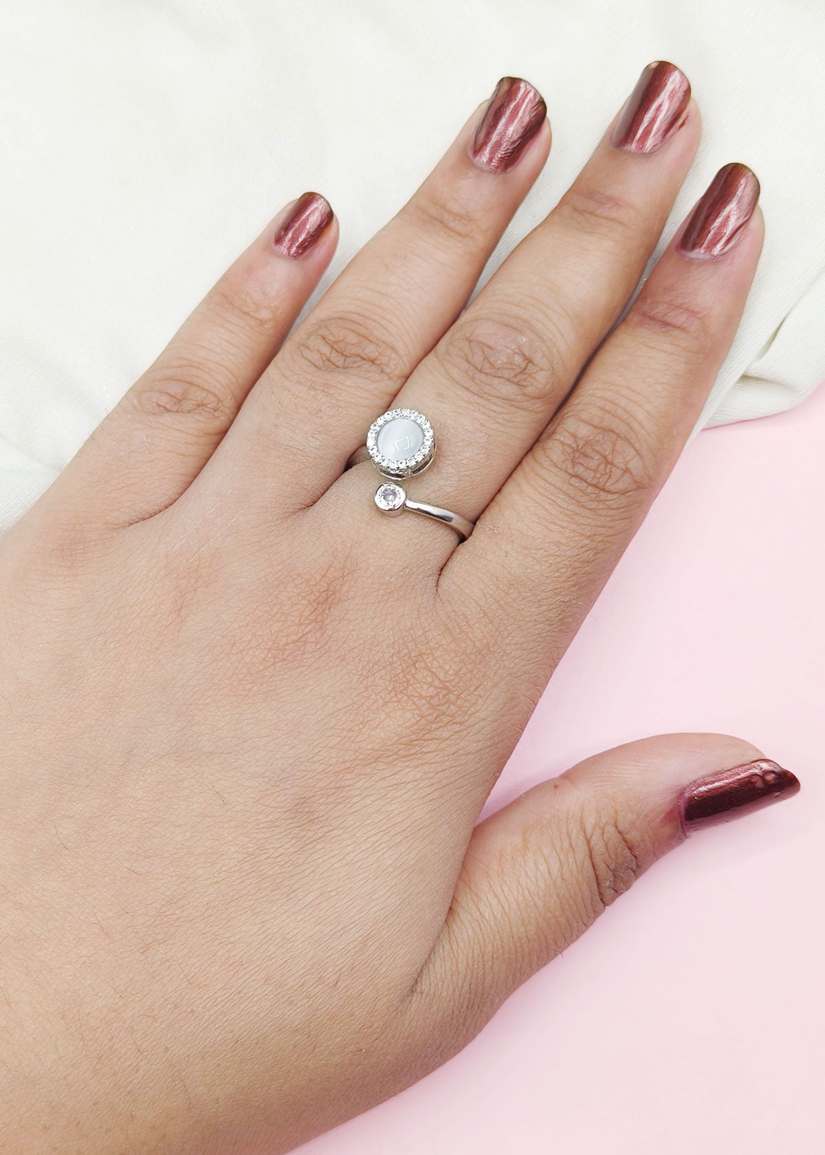 Adjustable Mother of Pearl CZ Women Spinner Finger Ring
