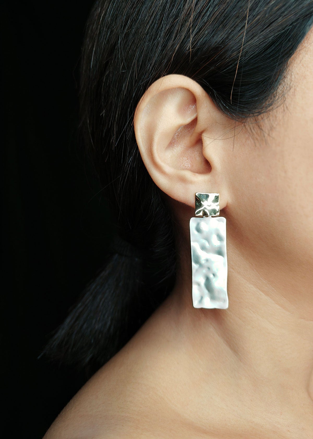 White Long Textured Women Earring