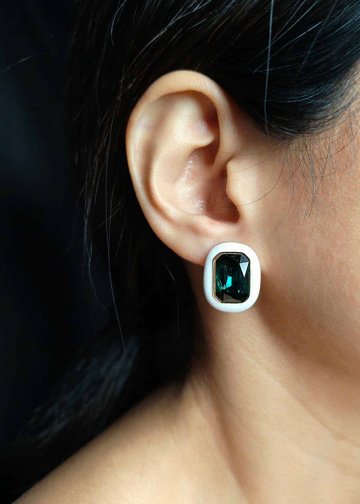 Big Square White/Green Stud Earring