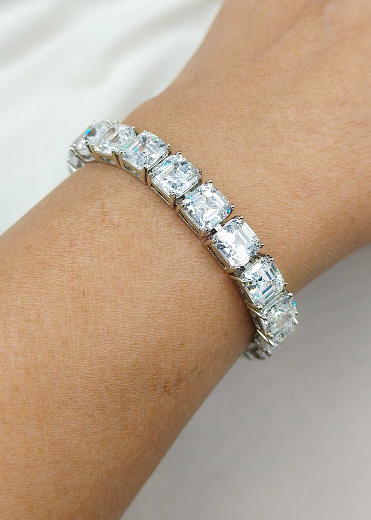 Classic Silver Plated Square Diamond Tennis Loose Bracelet For Women